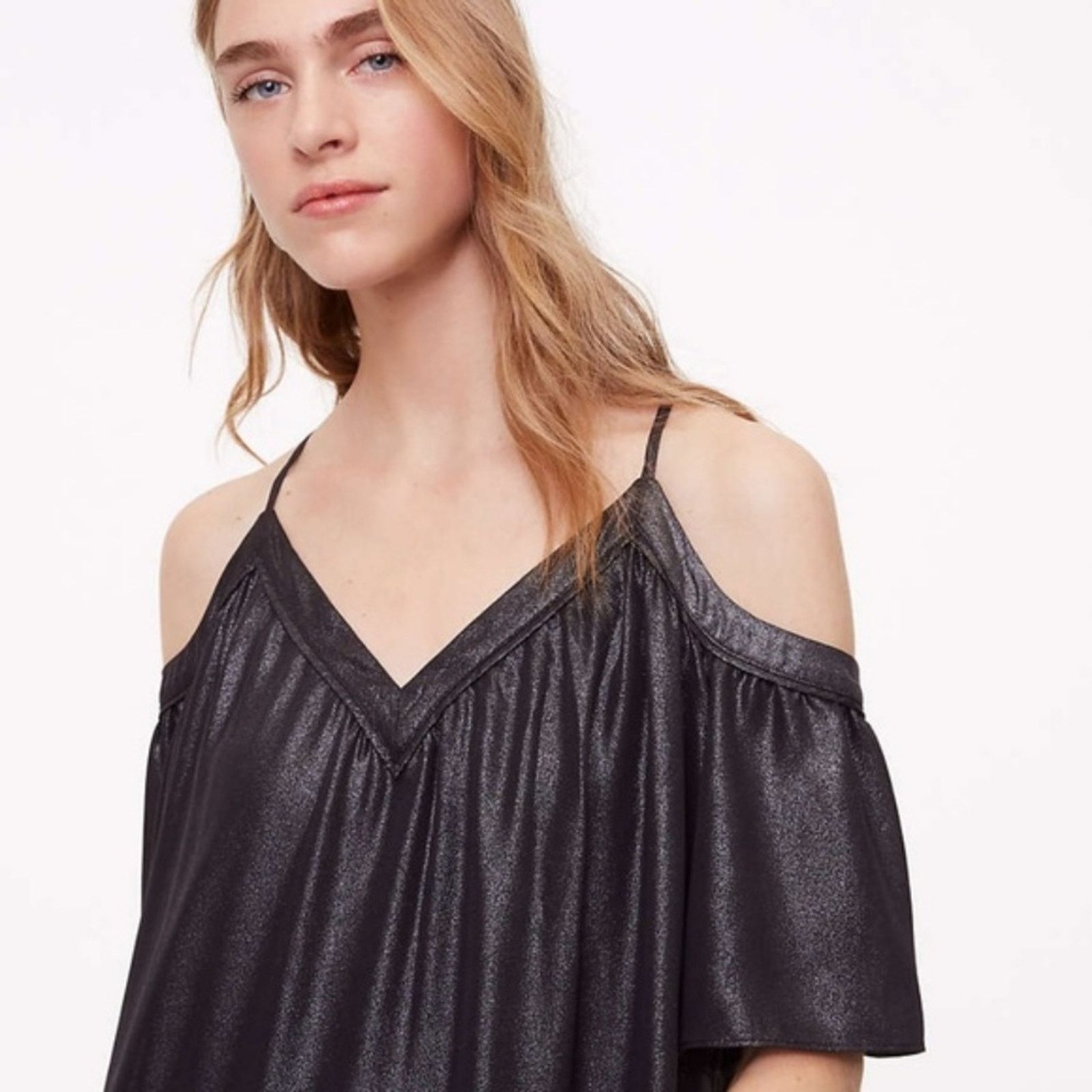 Loft LOFT Grey Metallic Cold Shoulder Swing Dress Size S / US 4 / IT 40 - 3 Thumbnail