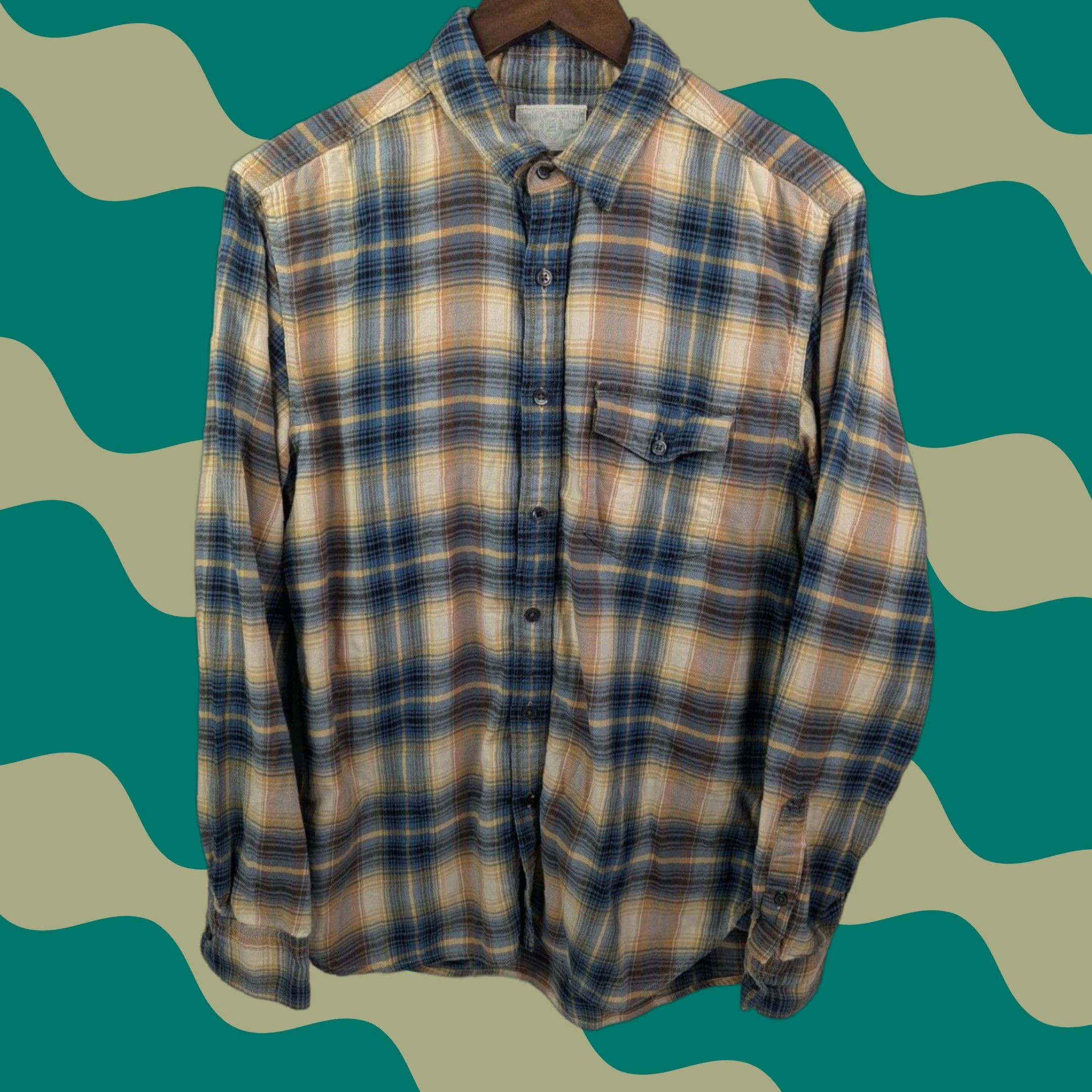 Lucky Brand Lucky Brand Shirt Button-Up Men's Medium Plaid Long Sleeve Yellow Blue Multicolor Cotton Down Pocket Collared Size US M / EU 48-50 / 2 - 1 Thumbnail