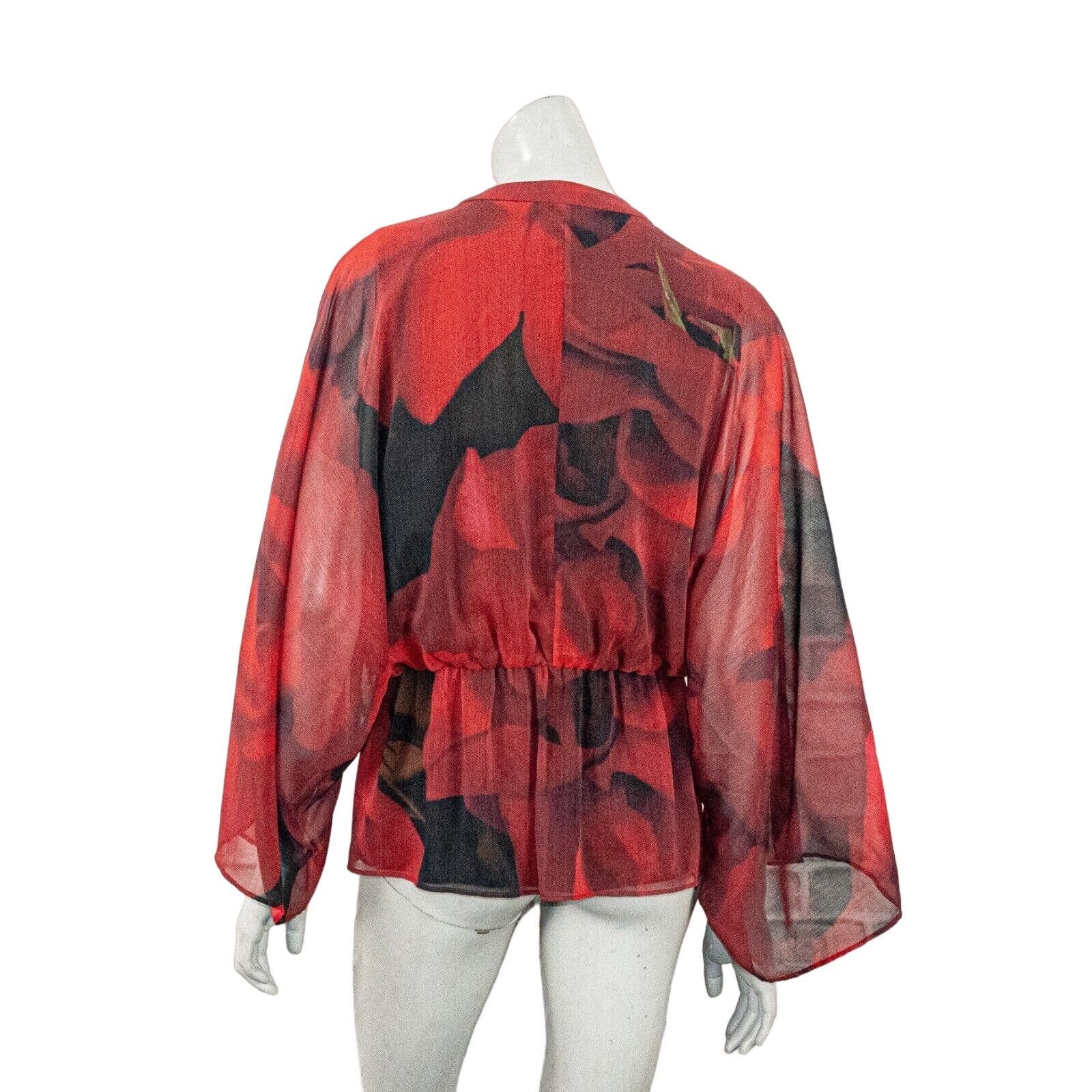 Alice + Olivia Alice + Olivia Women's V-neck Blouse Red Black Rose Medium Size M / US 6-8 / IT 42-44 - 3 Thumbnail