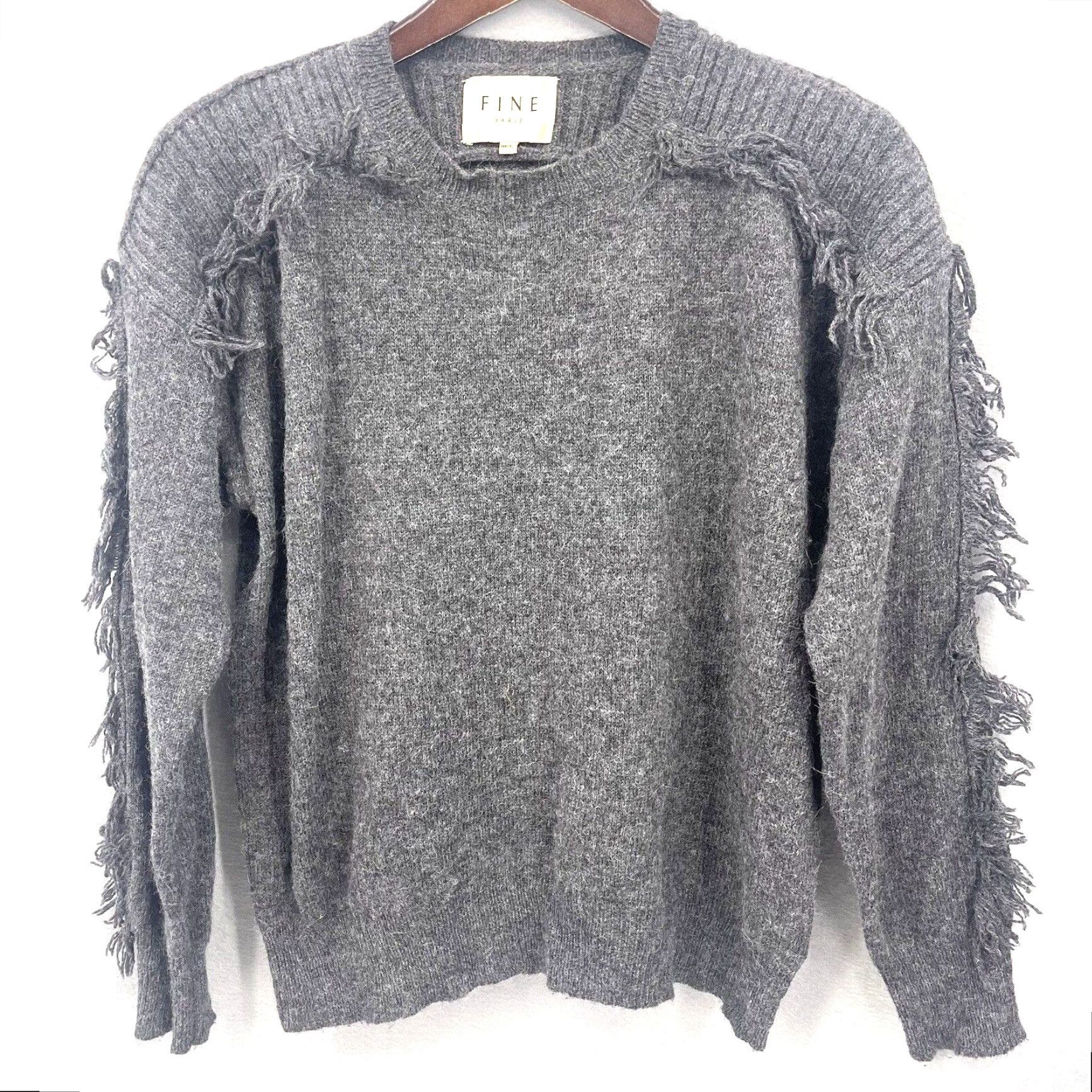 Vintage Fine Collection Sweater Womens L Angora Knit Fringe Boho Paris Gray Crew Neck Long Sleeve Pullover Bohemian 90s? Size L / US 10 / IT 46 - 2 Thumbnail