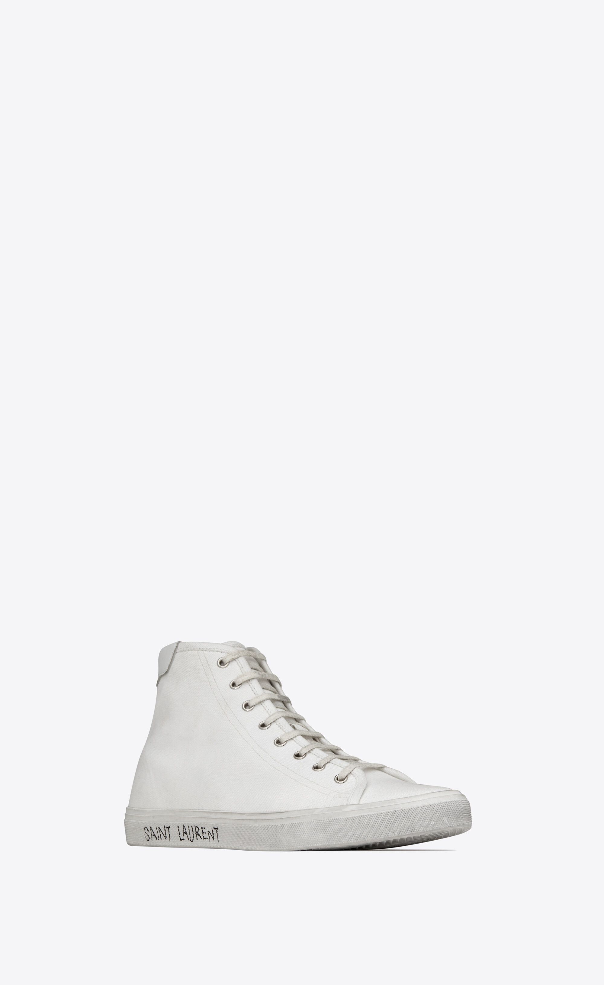 Saint Laurent Paris o1bcso1str1224 Malibu Mid Top Sneakers In Canvas in White Size US 7 / EU 40 - 2 Thumbnail