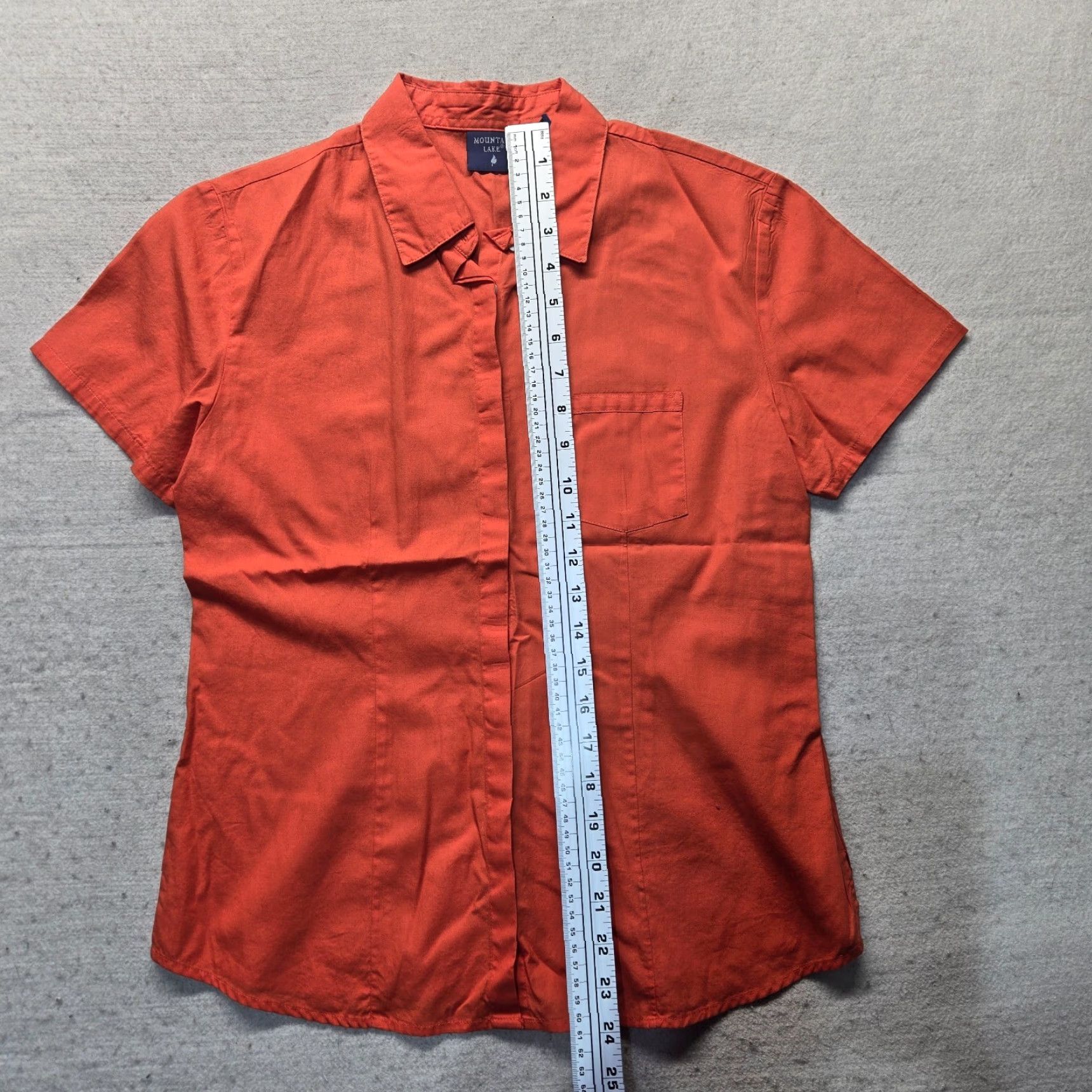 Vintage Mountain Lake Shirt Women Adult Medium Orange Solid Short Sleeve Button Front Size M / US 6-8 / IT 42-44 - 5 Thumbnail