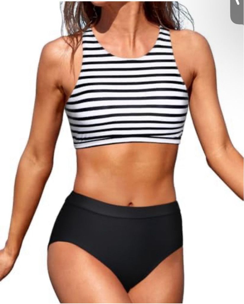 Designer NWOT Black & White Striped Racerback Bikini Top Size M Size XS / US 0-2 / IT 36-38 - 1 Thumbnail