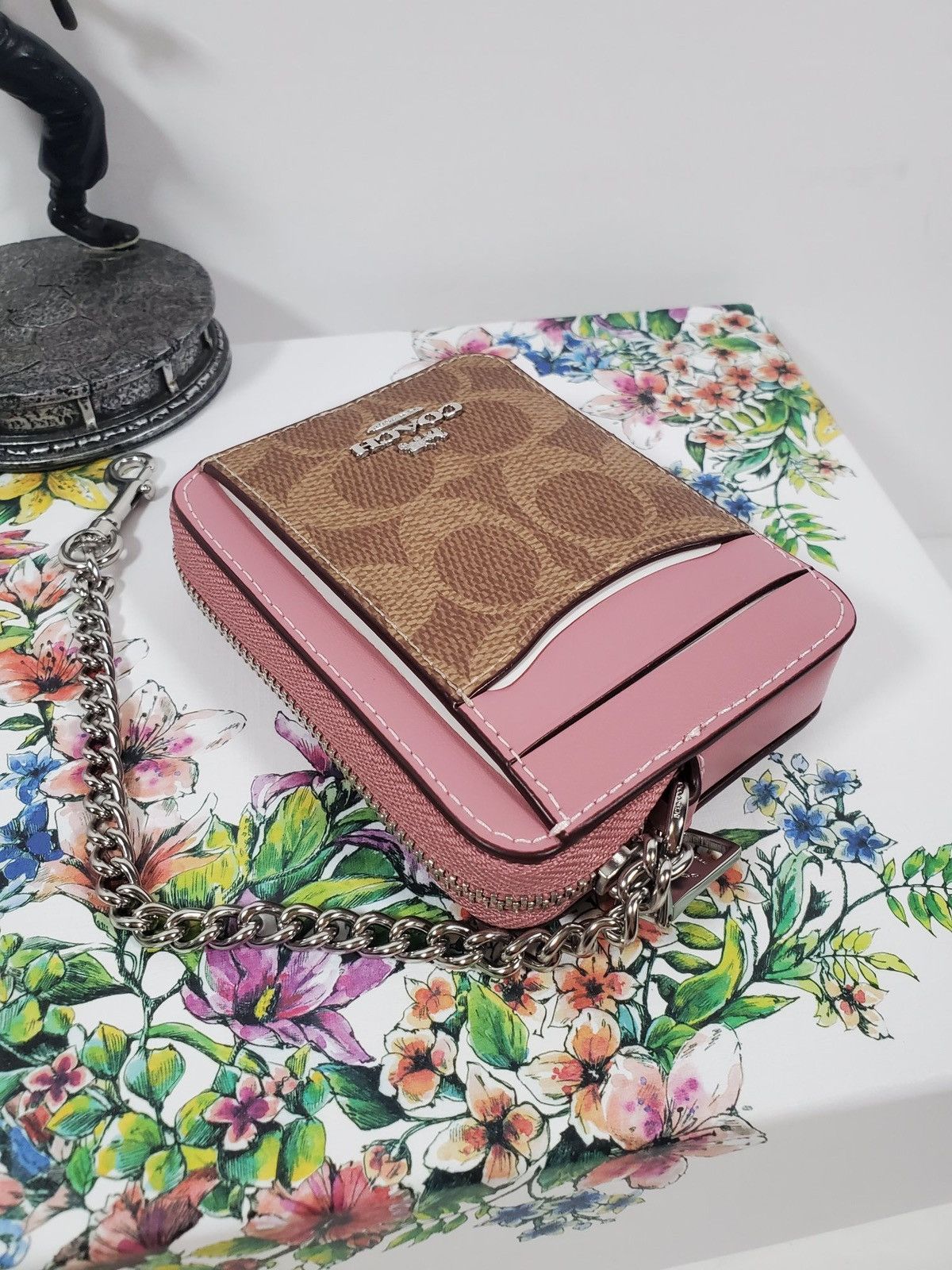 Coach Coach Zip Card Case In Signature Canvas Tan/Dusty Pink NWT Size ONE SIZE - 5 Thumbnail