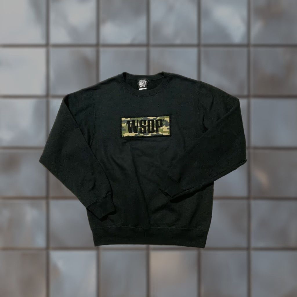 Vintage WSOP World Series Of Poker Camouflage Box Logo Black Crewneck Sweatshirt Sz. S Mens Size US S / EU 44-46 / 1 - 1 Thumbnail