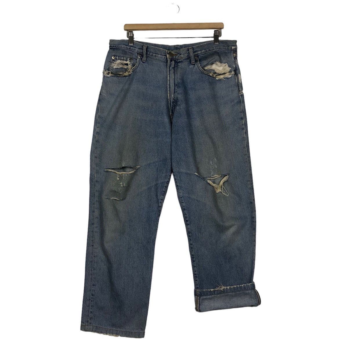RRL Ralph Lauren 🔥VINTAGE SELVEDGES DENIM JEANS DOUBLE RL RRL DISTRESSED Size US 36 / EU 52 - 13 Thumbnail