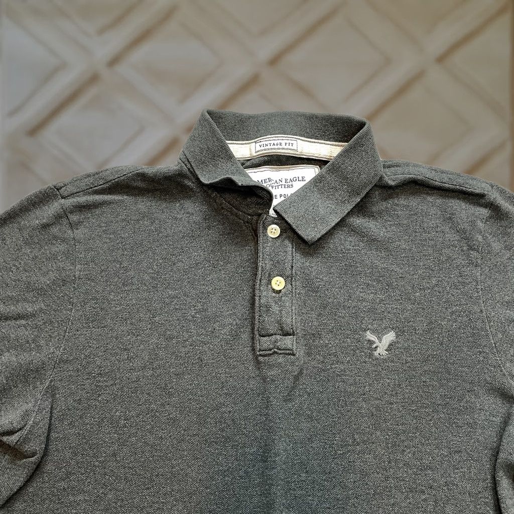 American Eagle Outfitters VINTAGE American Eagle Polo Shirt Mens L Gray Cotton Golf Rugby Preppy Vintage Fit Size US L / EU 52-54 / 3 - 1 Thumbnail