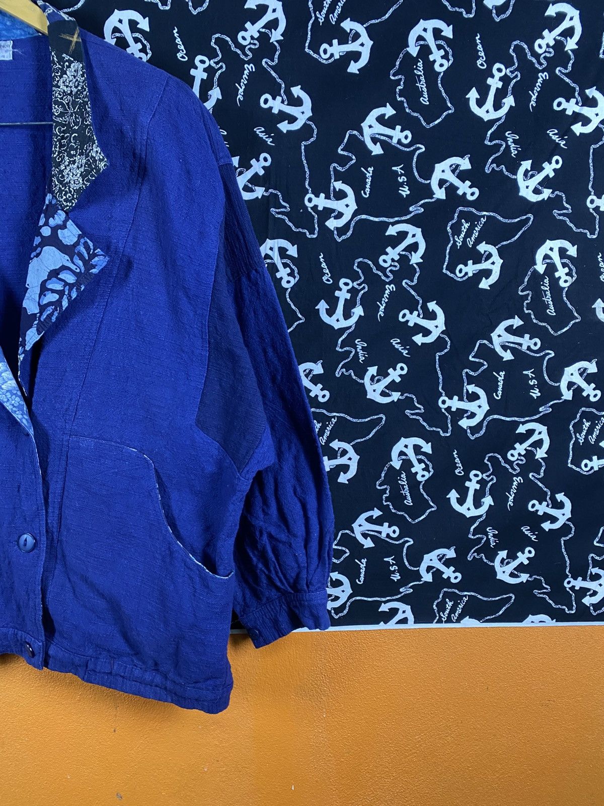 Japanese Brand Vintage Japanese Linen Blend Patchwork Collar Blue Jacket Size L / US 10 / IT 46 - 6 Thumbnail