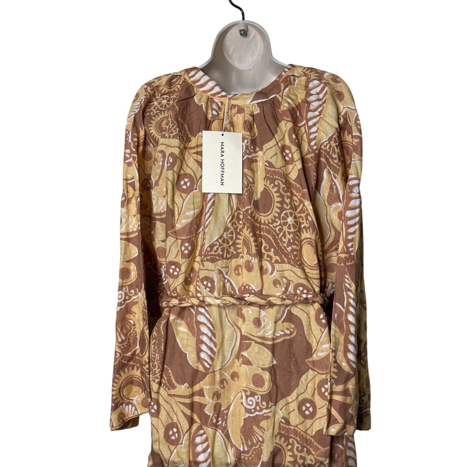 Mara Hoffman MARA HOFFMAN Lysa 100% Linen Belted Dress In Yellow Multi 3X Size 3XL / US 20-22 - 8 Thumbnail