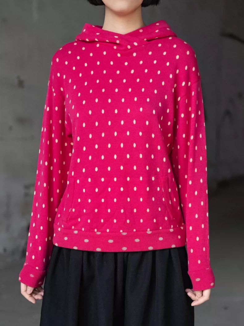 Kenzo KENZO Elegant burgundy polka dot knit sweater with hood Size M / US 6-8 / IT 42-44 - 4 Thumbnail