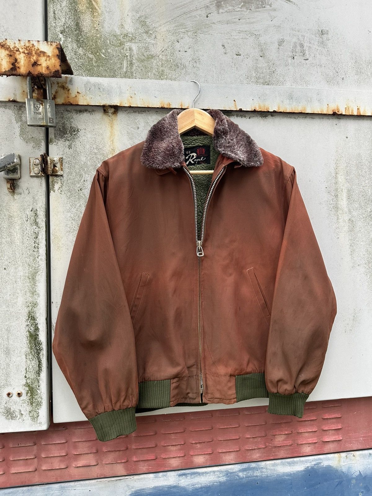 Vintage 👹Vintage Faded Royal Tokyo Brown Fleece Lined Bomber Jacket Size US S / EU 44-46 / 1 - 3 Thumbnail