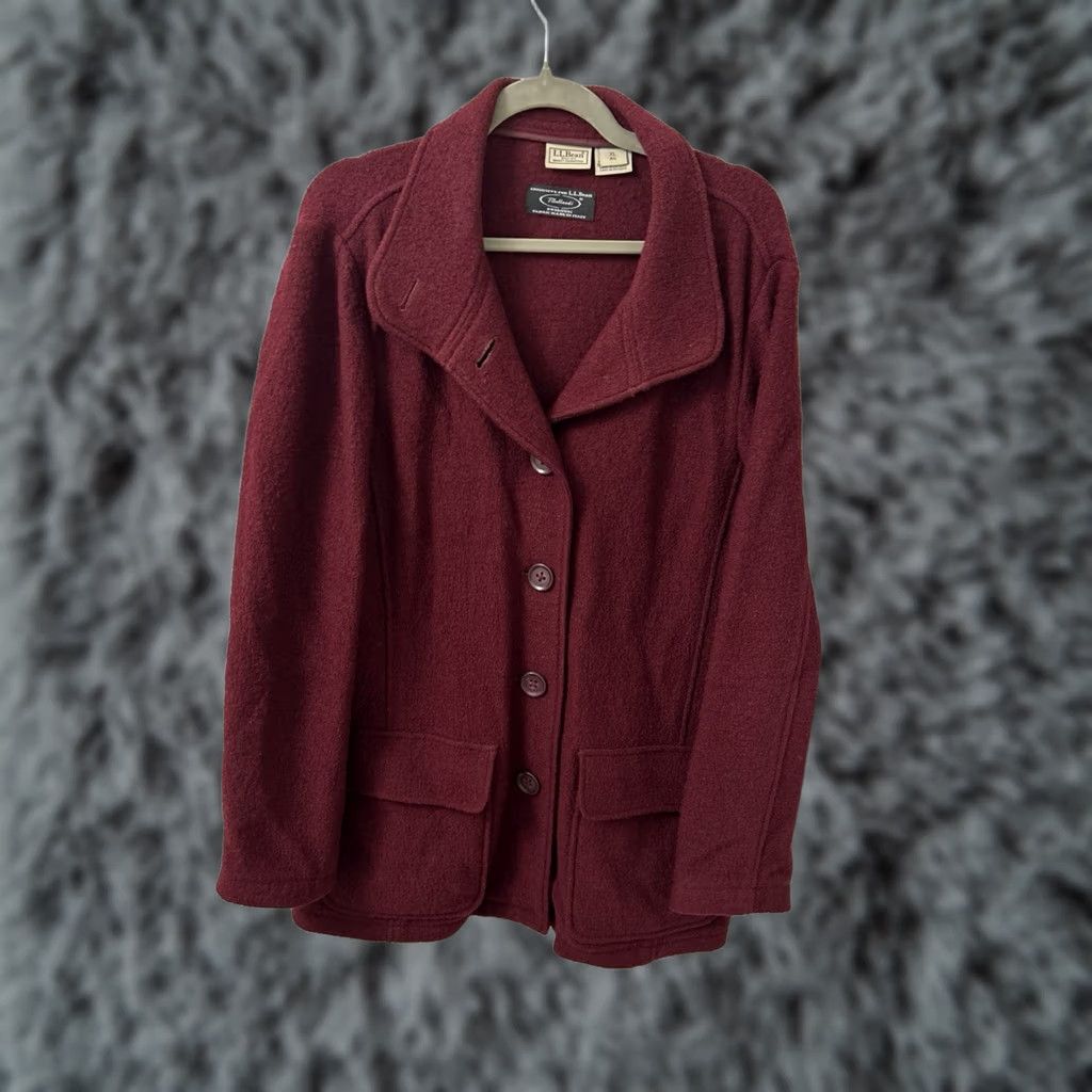 Vintage LL Bean Bellandi Italian Wool Coat Womens XL Burgundy Button Front Jacket 271132 Size XL / US 12-14 / IT 48-50 - 1 Thumbnail