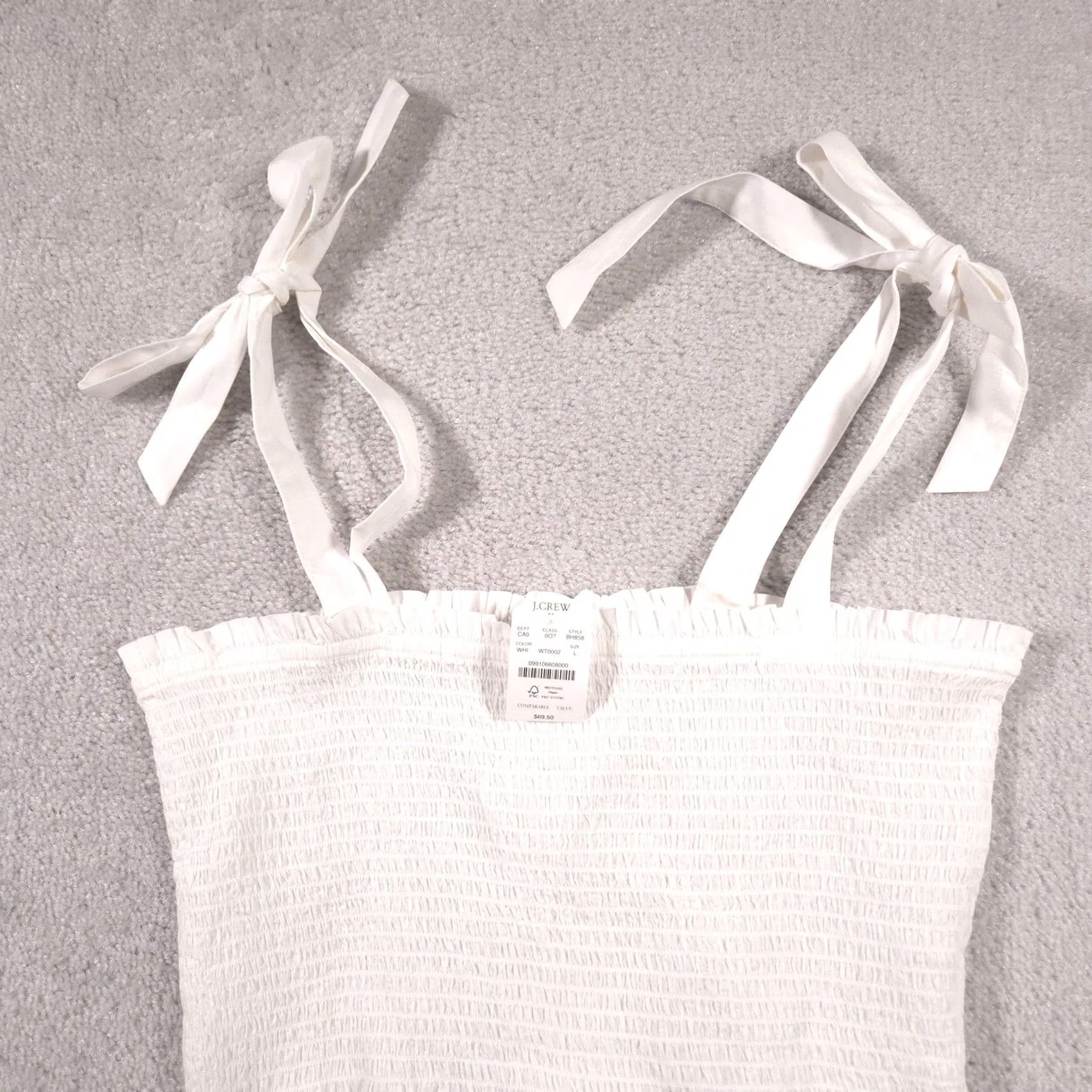J.Crew J.CREW Tank Womens Large White Smocked Tie Strap Ruffle Peplum Summer Clothing Women Sleeveless Adjustable Strap Camisole Short Dress Alternative Size L / US 10 / IT 46 - 3 Thumbnail