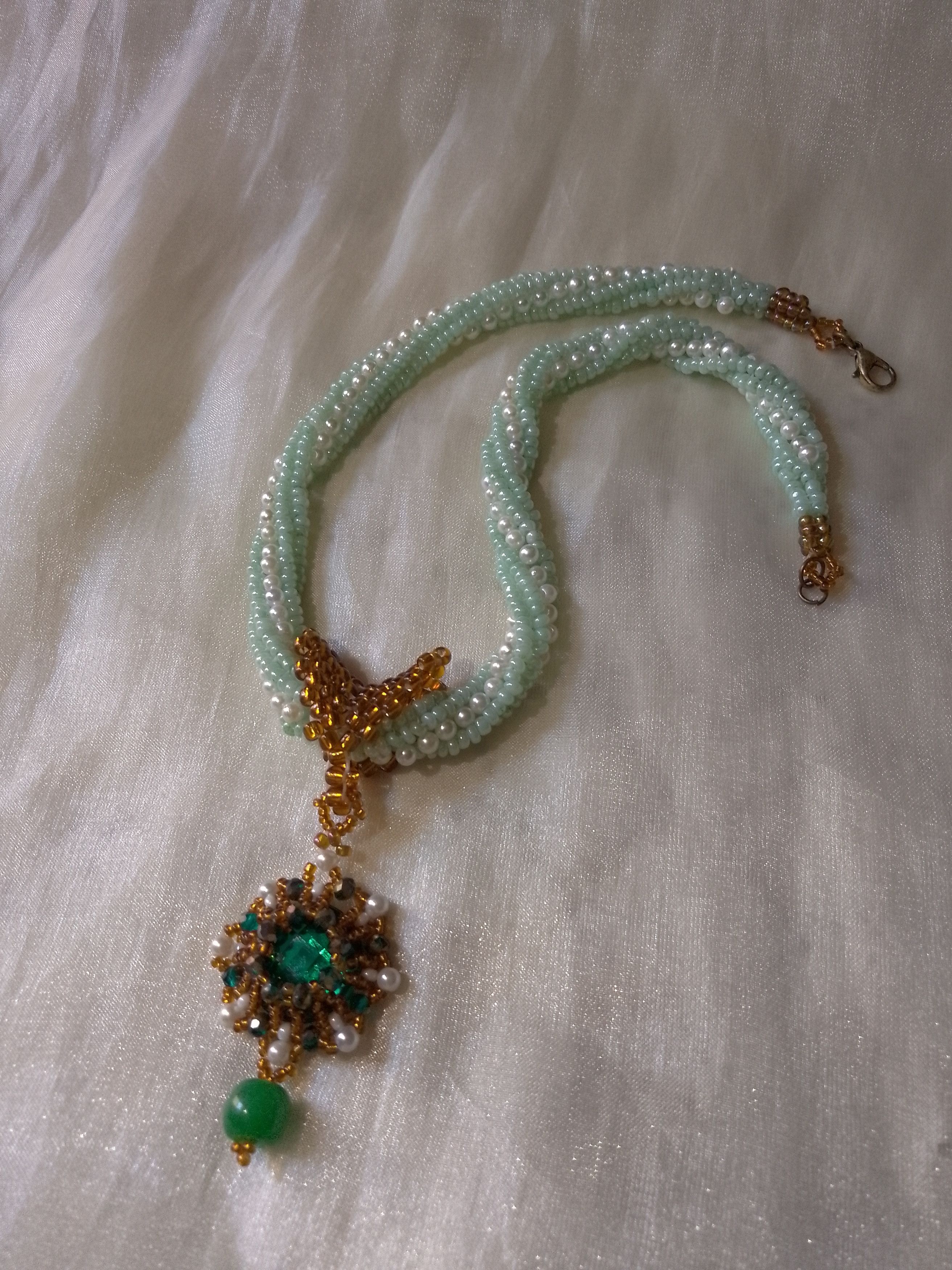 Handmade Vintage necklace Pendant zircon and adventurine gemstone Size ONE SIZE - 3 Thumbnail