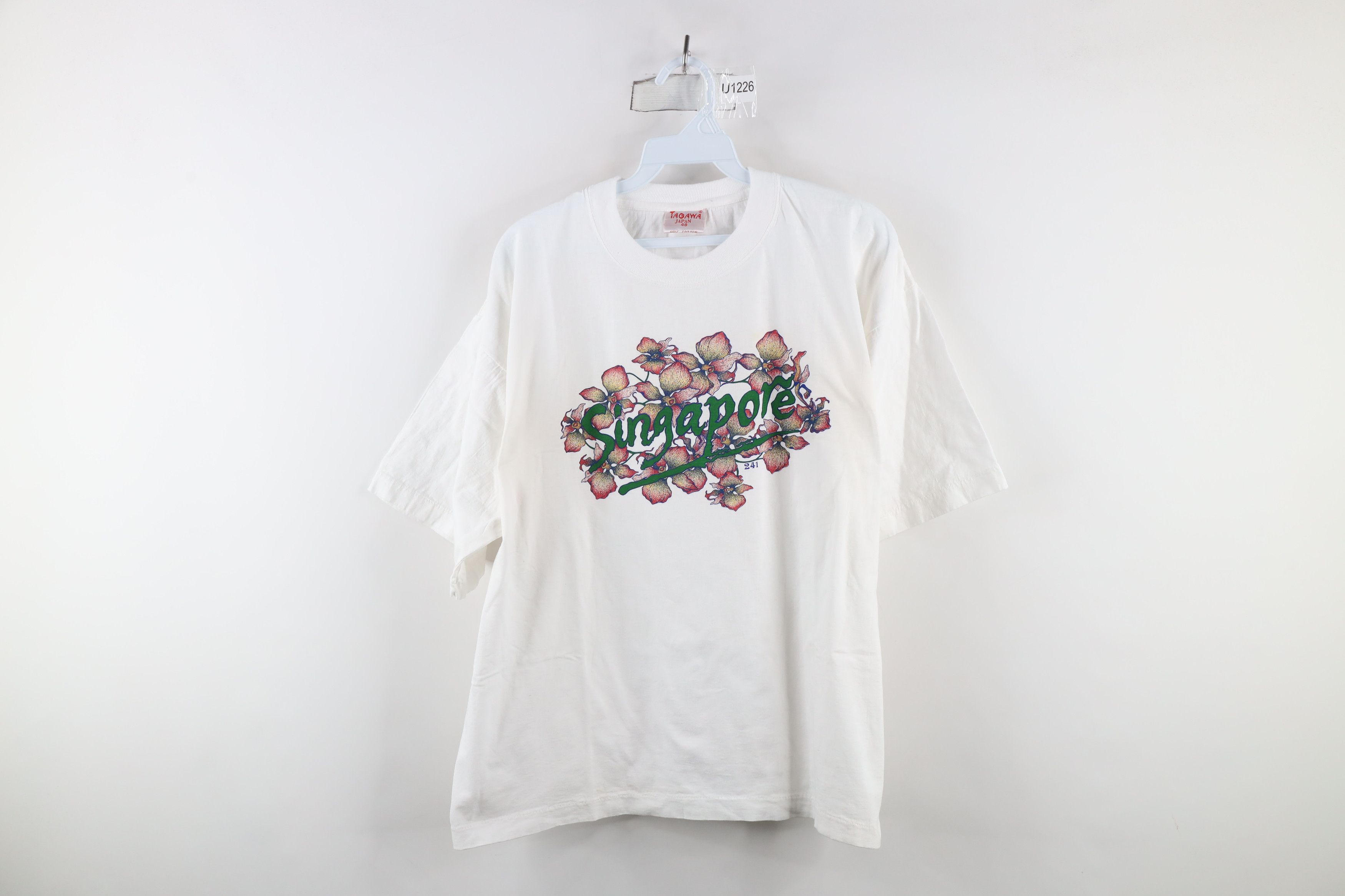 Vintage Vintage 90s Streetwear Singapore Flower T-Shirt White Cotton Size US XL / EU 56 / 4 - 1 Thumbnail