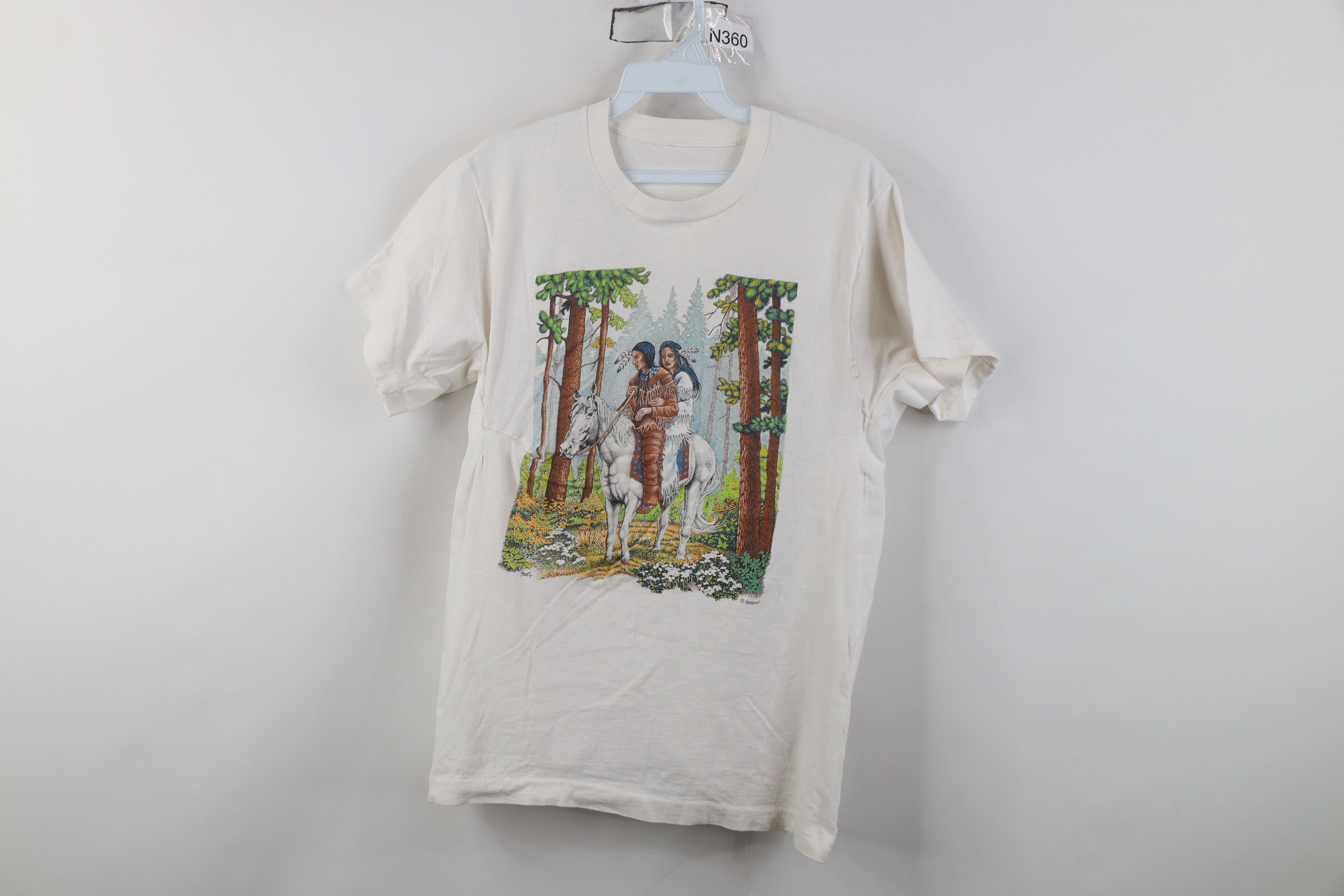 Vintage Vintage 90s Streetwear Native American Indian T-Shirt White Size S / US 4 / IT 40 - 1 Thumbnail