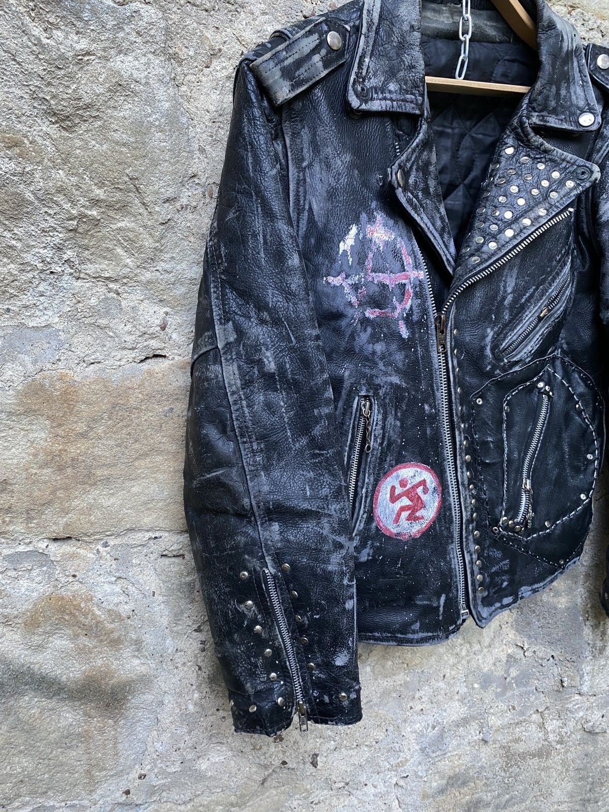 Vintage Unique 80s D Pocket Studded Custom Punk Leather Biker Jacket Size US M / EU 48-50 / 2 - 8 Thumbnail