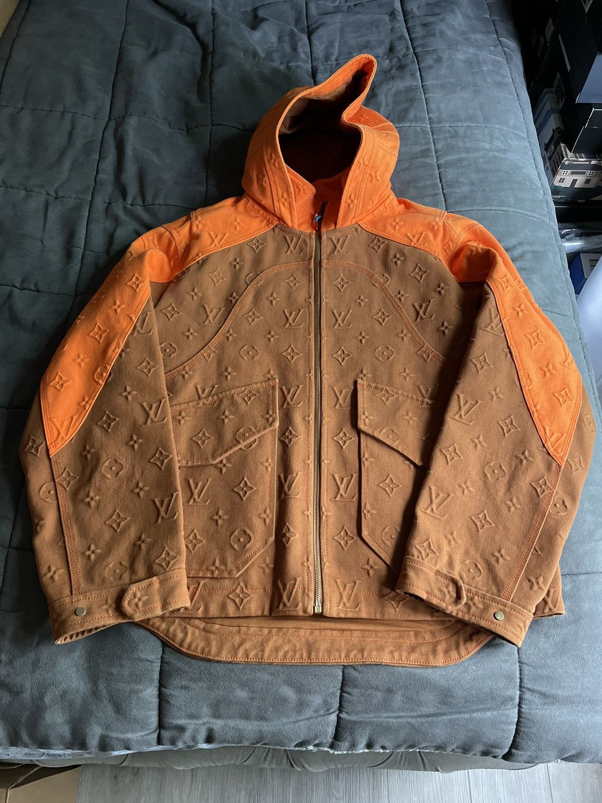 image of Louis Vuitton Brown Orange Workwear Monogram Denim Jacket, Men's (Size Medium)