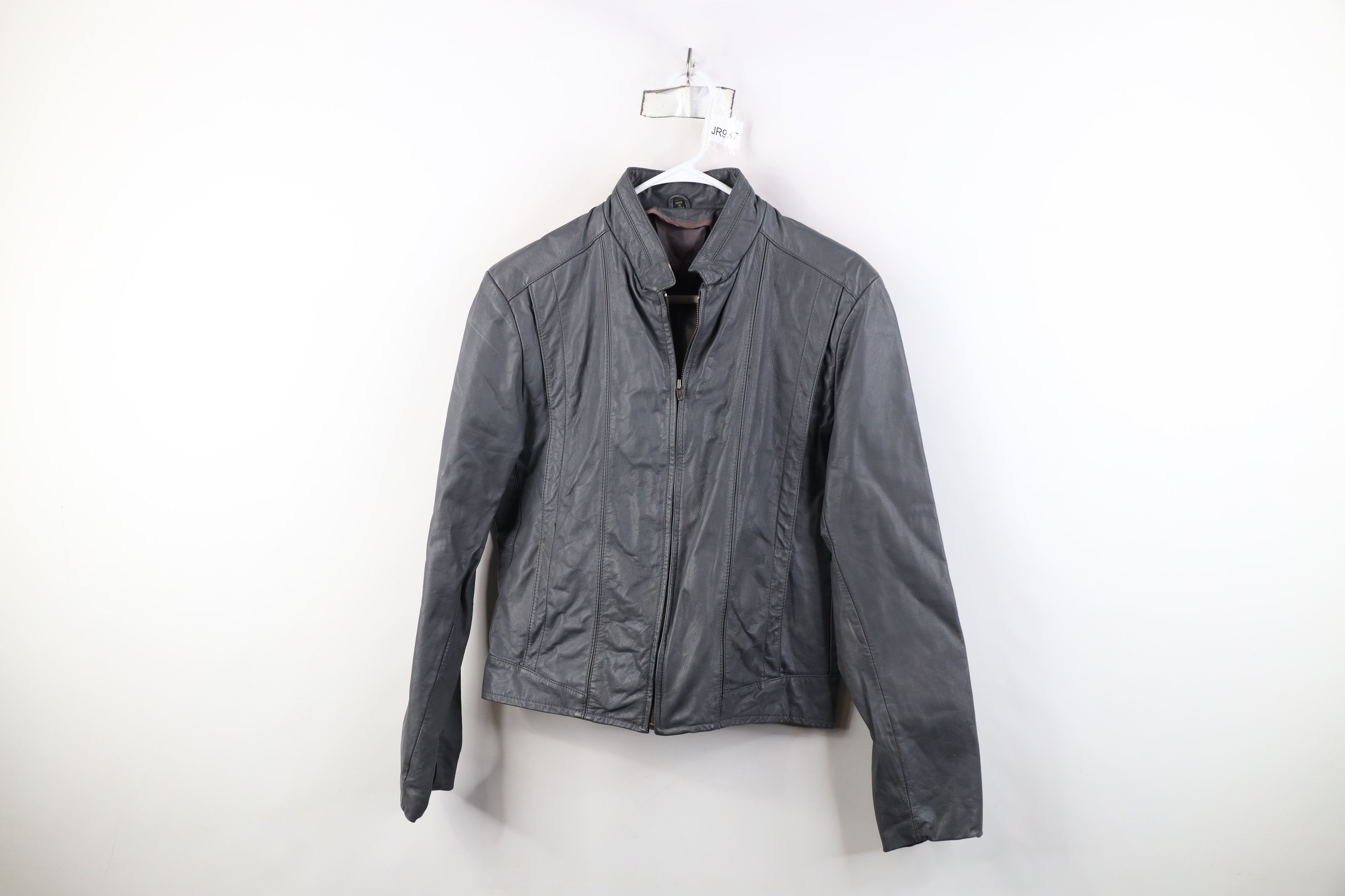 Vintage Vintage 80s 90s Streetwear Leather Racer Bomber Jacket Gray Size US XL / EU 56 / 4 - 1 Thumbnail