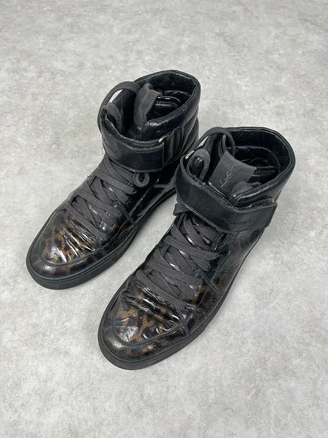 Yves Saint Laurent FW2012 Yves Saint Laurent Black Leopard High Leather Sneakers Size US 8 / EU 41 - 4 Thumbnail