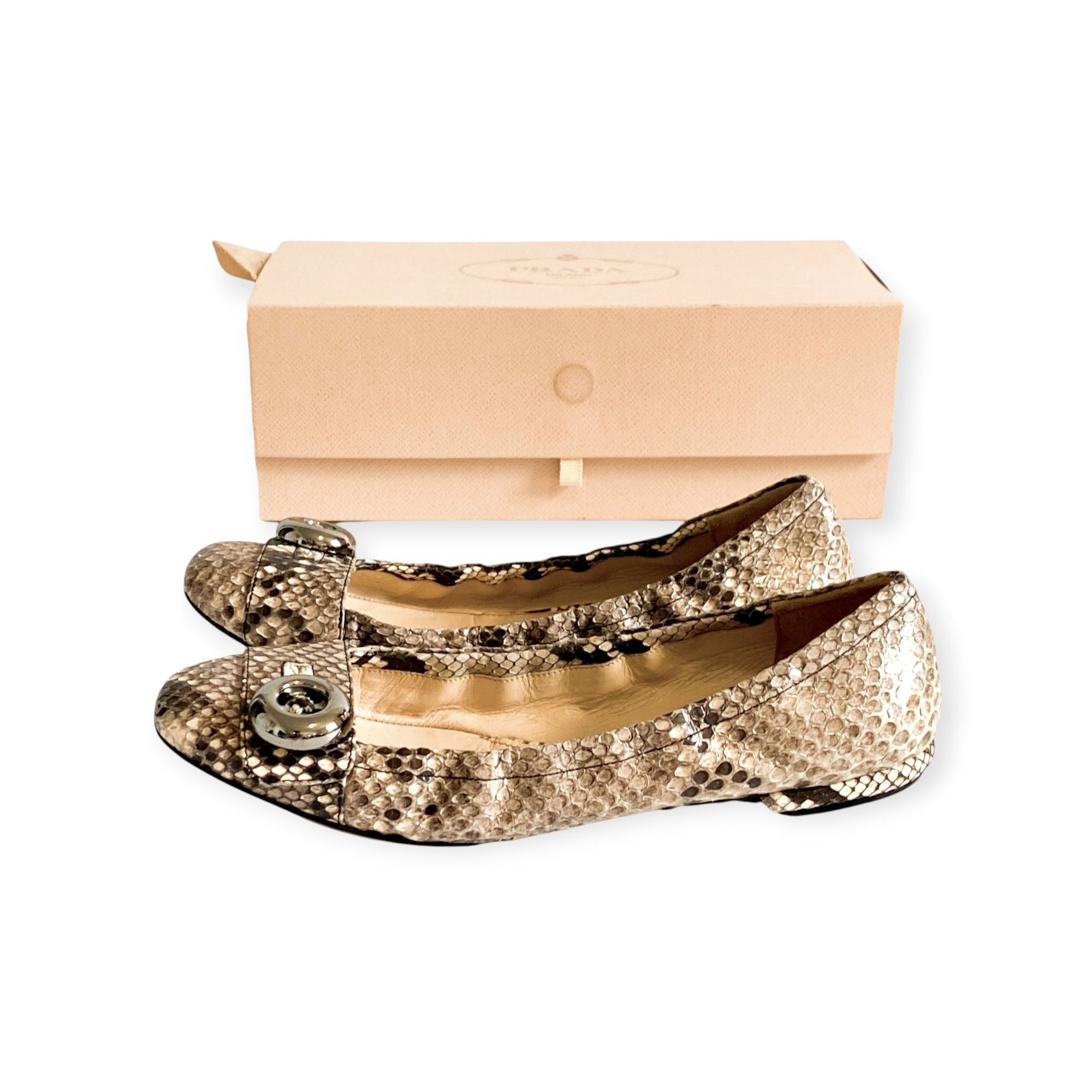 Prada Prada Beige Snake Ballet Flats with Metal Buttons 39 EU Size US 9 / IT 39 - 3 Thumbnail