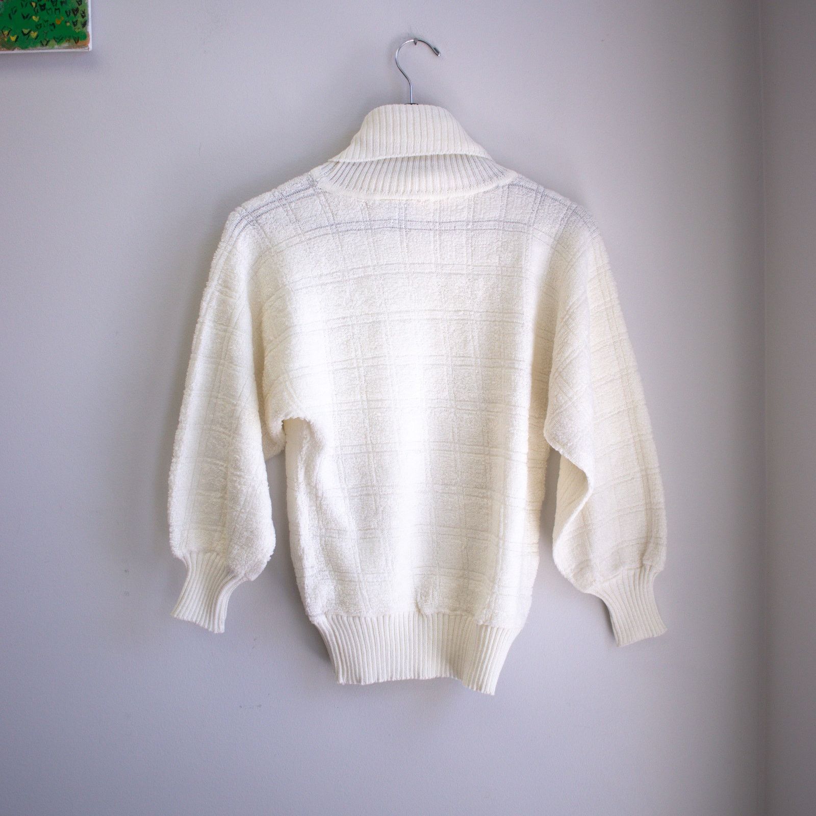 Vintage Small Vintage Cream Boucle Loose Sleeve Turtle Neck Sweater Size S / US 4 / IT 40 - 2 Thumbnail