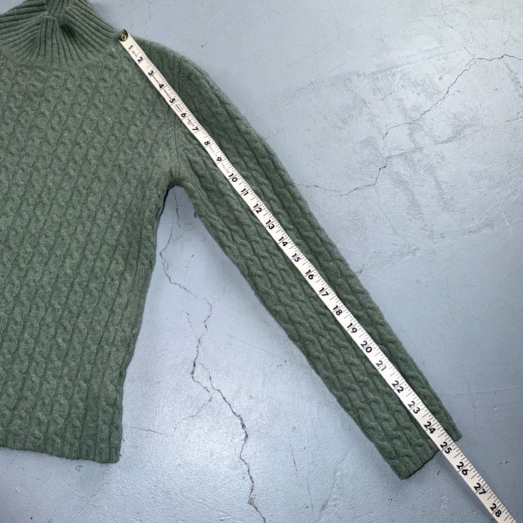Ralph Lauren VINTAGE Lauren Ralph Lauren Womens M Peplum Green Cable Knit Sweater Wool Cashmere Angora Mock Neck Long Sleeve Pullover Regular Knit USA 90s Womens Size M / US 6-8 / IT 42-44 - 4 Thumbnail