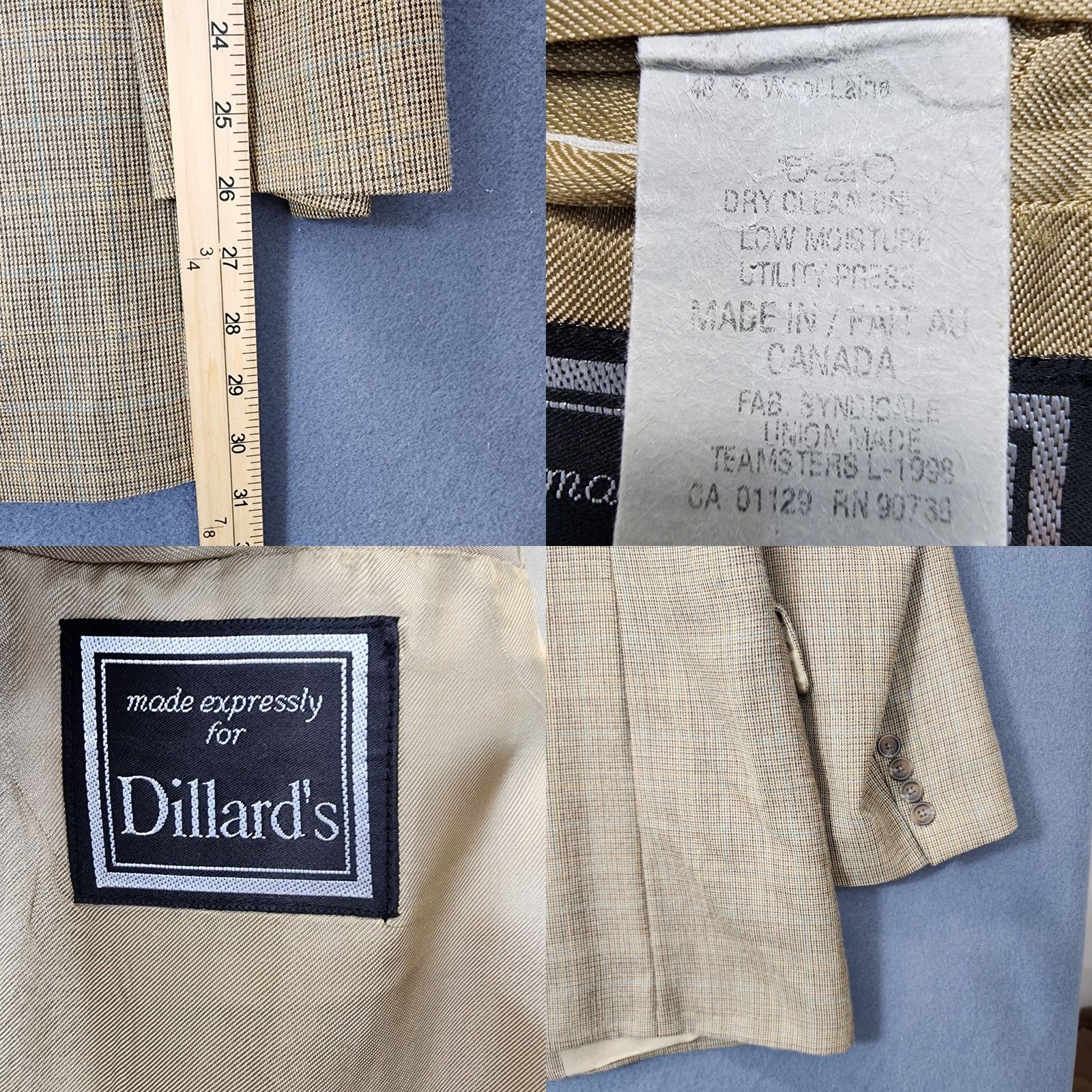 Vintage Ralph Lauren Mens Sport Coat 44L Tan Houndstooth Plaid Silk Wool Notch Lapel Jacket 2 Piece Size US S / EU 44-46 / 1 - 8 Thumbnail