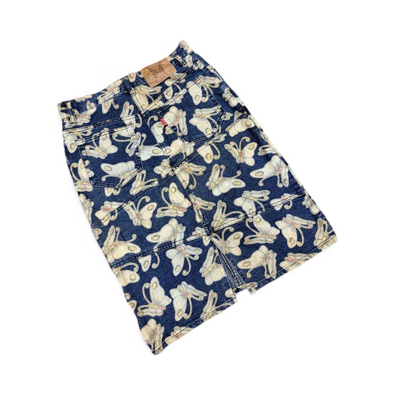Vtg🔥Chevignon Butterfly All Over Print Jeans Skirt