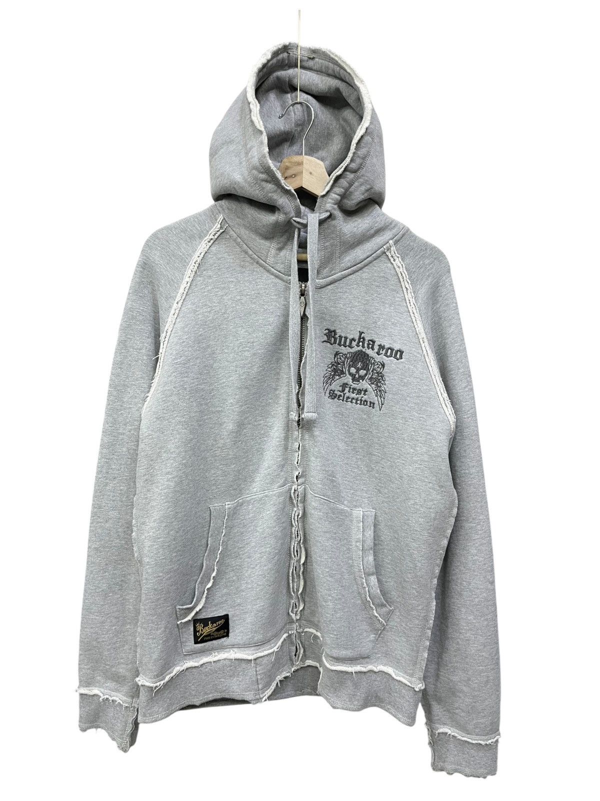 BUCKAROO RARE💀Buckaroo Punk Skull Embroidery Raw Hem Zip Hoodie Grey Size US M / EU 48-50 / 2 - 3 Thumbnail