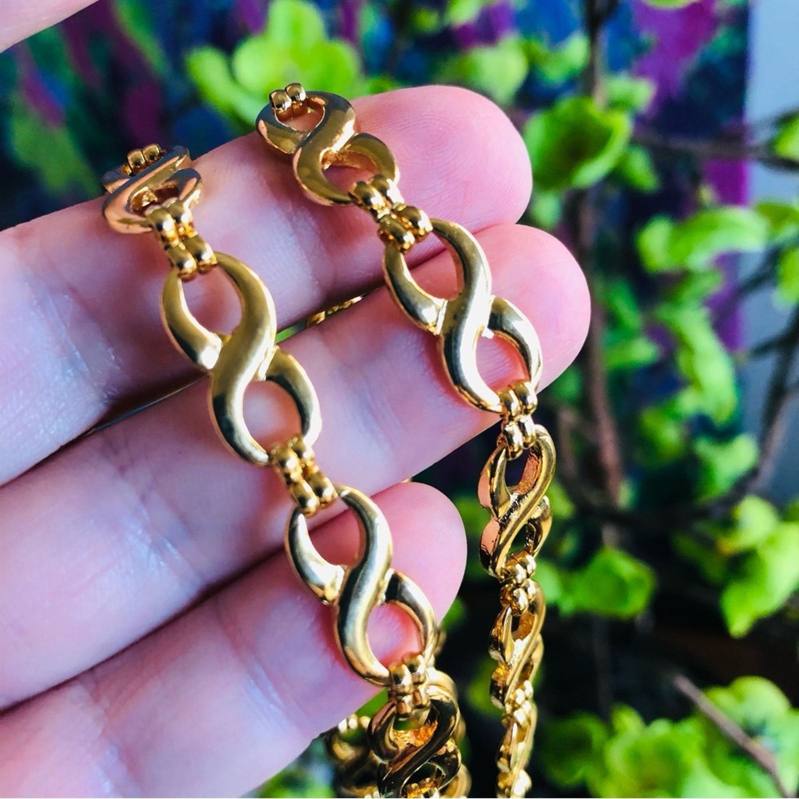 Vintage Vintage 80s shiny gold infinity link necklace set NIB Size ONE SIZE - 4 Thumbnail