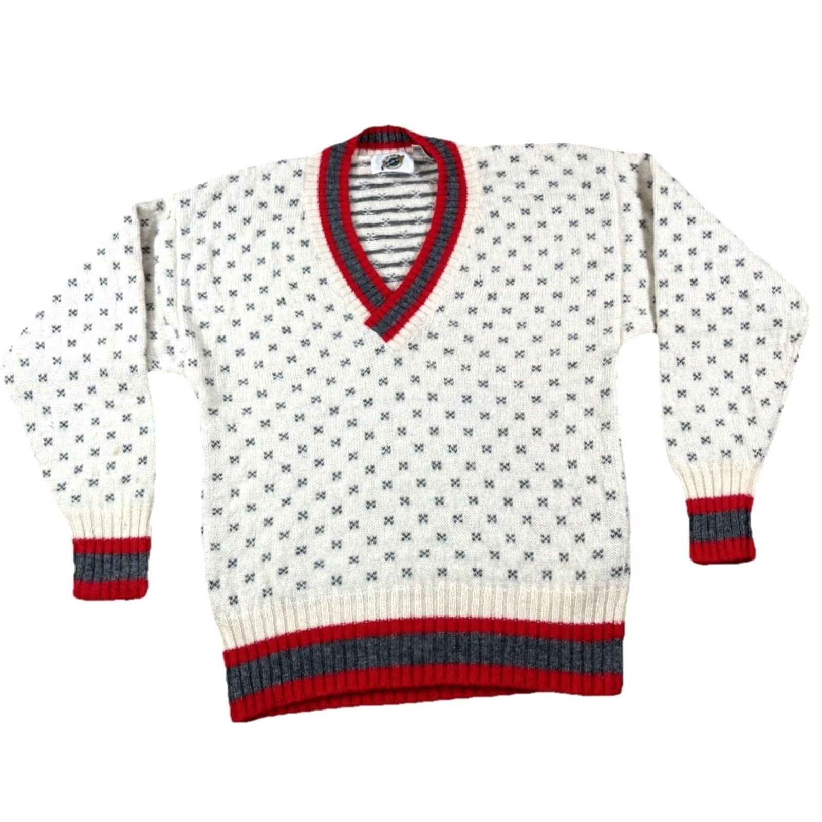 Vintage VINTAGE Field Gear Sweater Shirt Womens L 100% Wool Geometric Pattern V-Neck Pullover Beige Red Grey Size L / US 10 / IT 46 - 2 Thumbnail