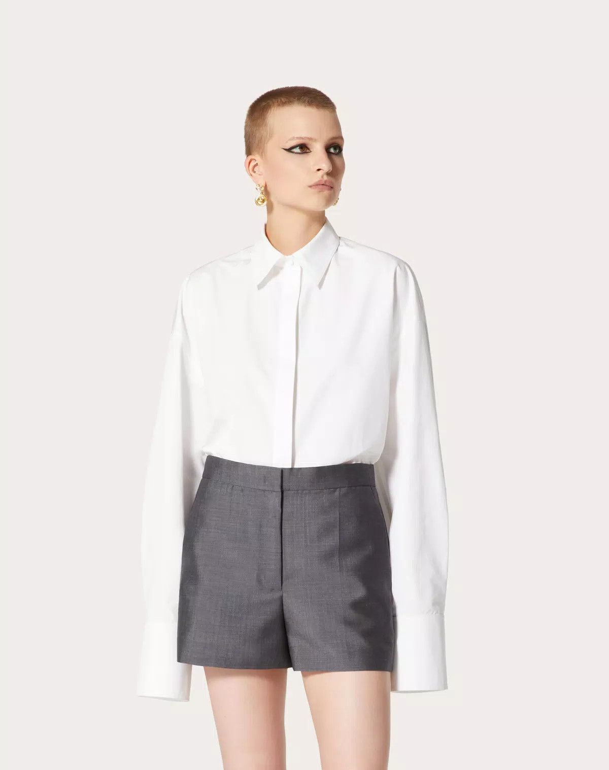 Valentino o1s1wg110625 Compact Popeline Blouse in White Size M / US 6-8 / IT 42-44 - 4 Thumbnail