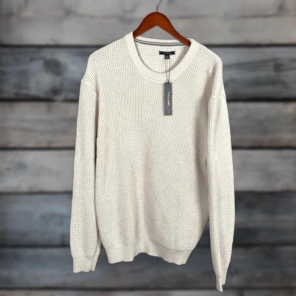 Vintage Unworn Tahari Waffle Knit Sweater Pullover Crewneck Adult XL Ivory Cotton Blend Preppy 90s Mens Size US XL / EU 56 / 4 - 1 Thumbnail