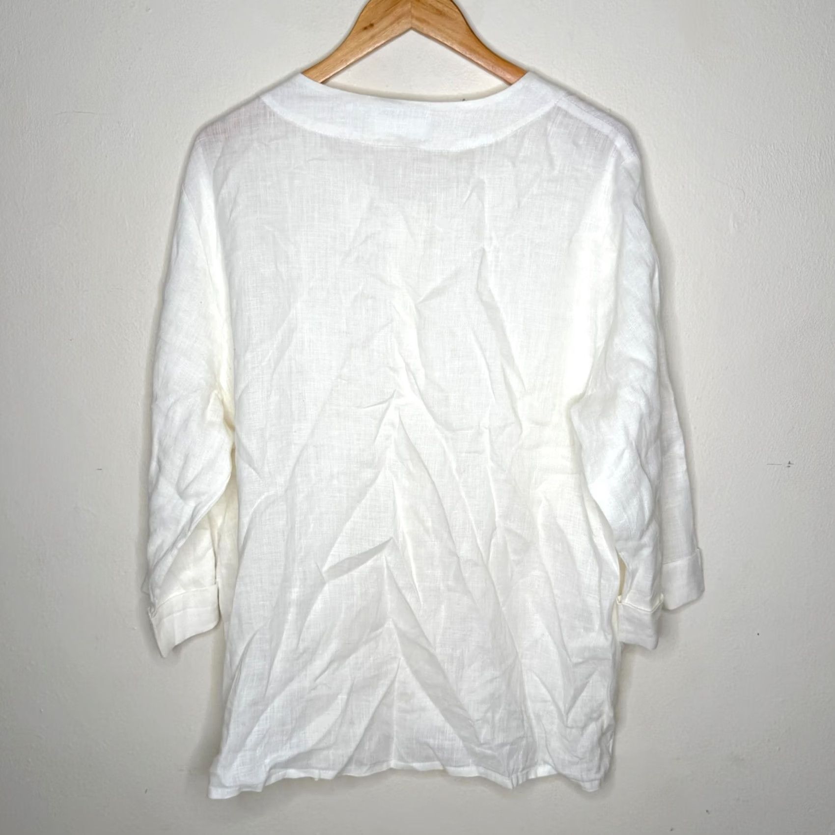 FLAX FLAX Linen Blouse White Oversized Pockets 100% Linen Womens Medium Shirt Bohemian Casual Summer Spring Fall Size M / US 6-8 / IT 42-44 - 7 Thumbnail