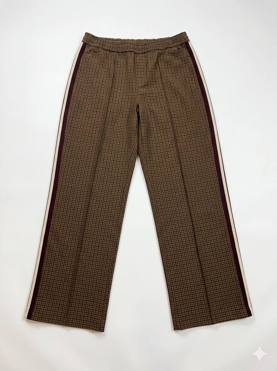 Zara Gingham Wide Leg Track Pants Brown Plaid Side Stripe L