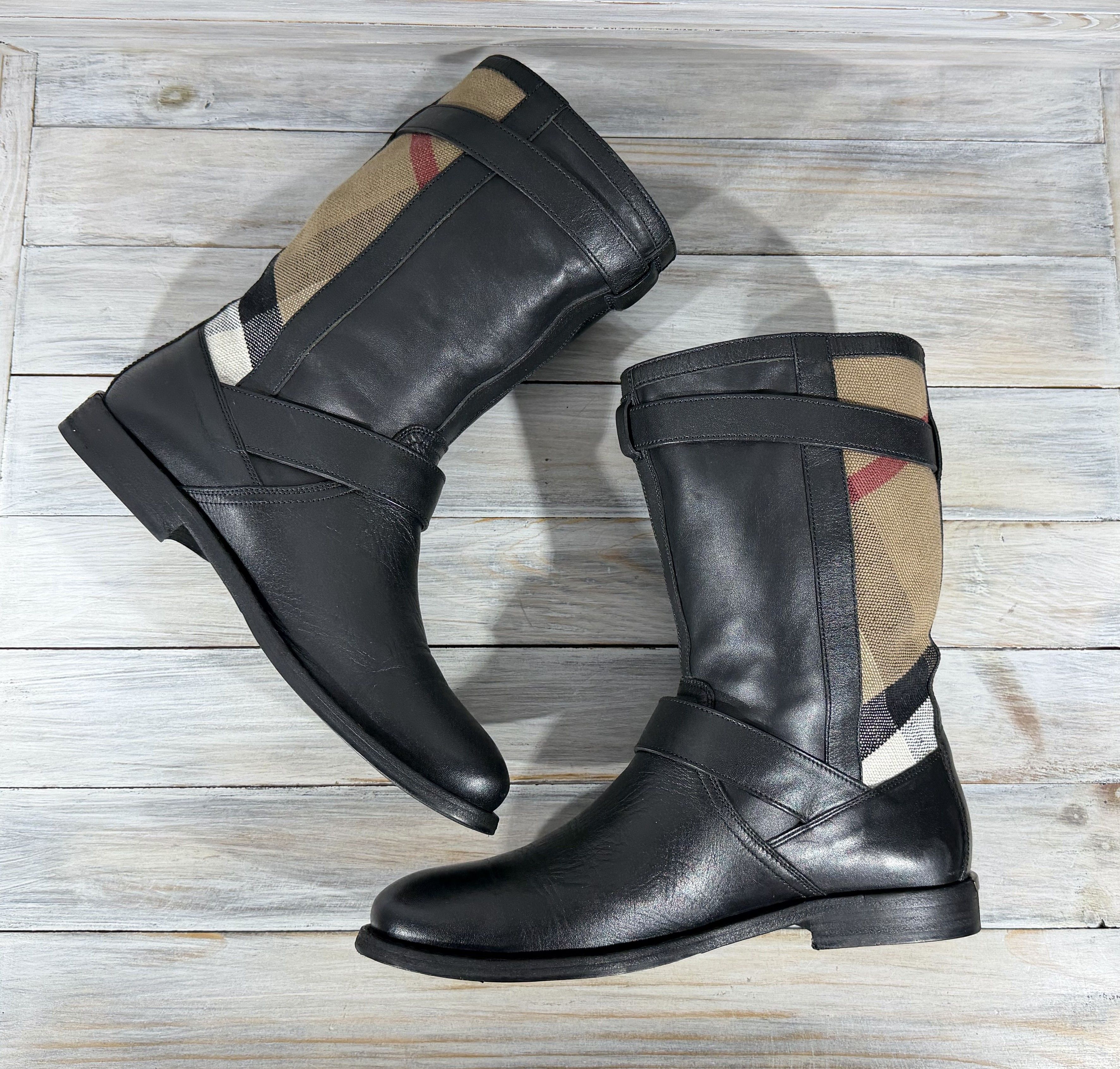 Burberry BURBERRY Nova Check Grantville Biker Leather Boots Italy Size US 8 / IT 38 - 8 Thumbnail