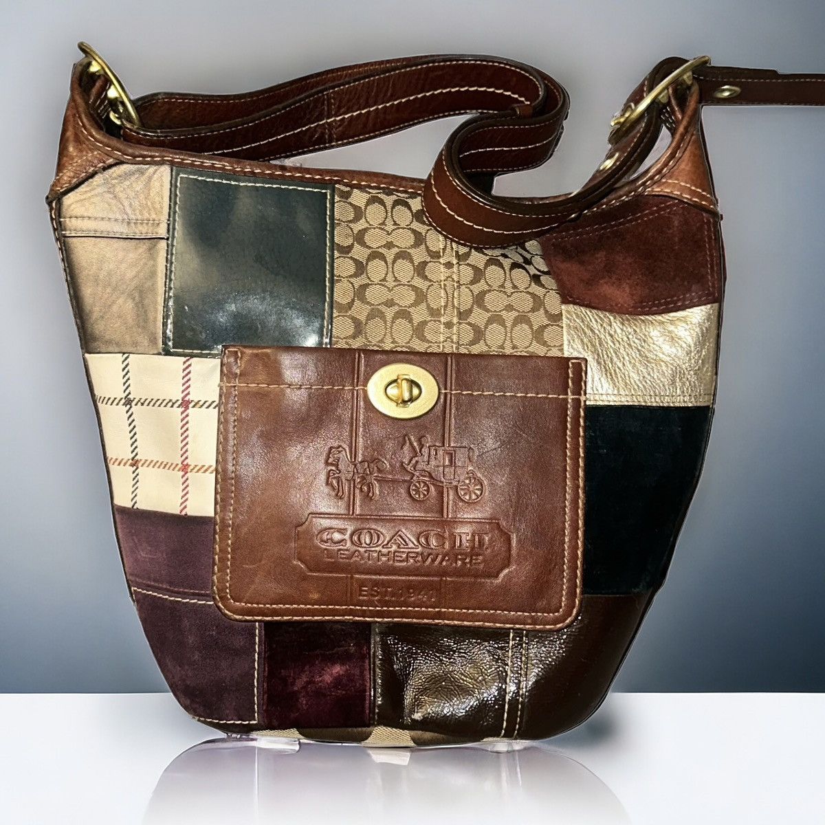 Coach gold shops patchwork bag