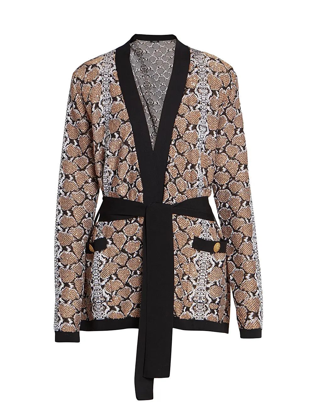 Balmain o1s1wg110825 Python Print Belted Cardigan in Brown Size XL / US 12-14 / IT 48-50 - 1 Thumbnail