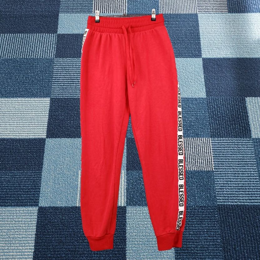 Vintage Rue21 Womens Jogger M Medium Red Sweatpants High Rise Blessed Side Tape Bottoms Size 32" / US 10 / IT 46 - 1 Thumbnail
