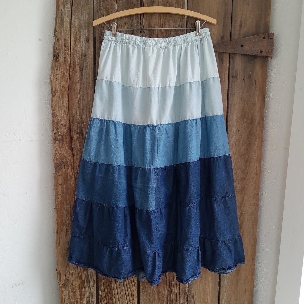 Other Y2K New Direction Tiered Jean Denim Skirt Long Boho Blue LG Size 36" / US 14 / IT 50 - 2 Thumbnail