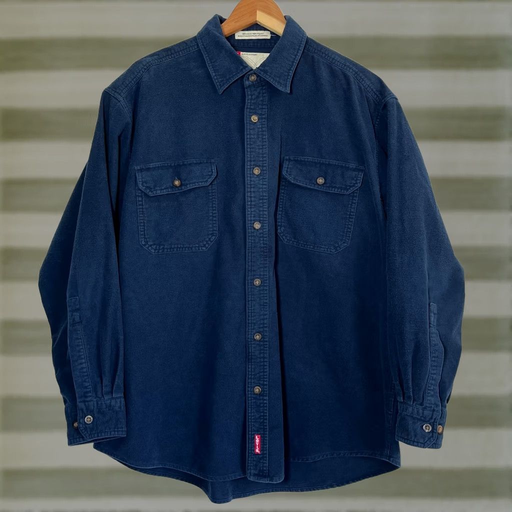 Levi's VINTAGE Levi's Shirt Chamois Flannel Button-Up Navy XL Men's 90s Classic Outdoor Pockets Size US XL / EU 56 / 4 - 1 Thumbnail