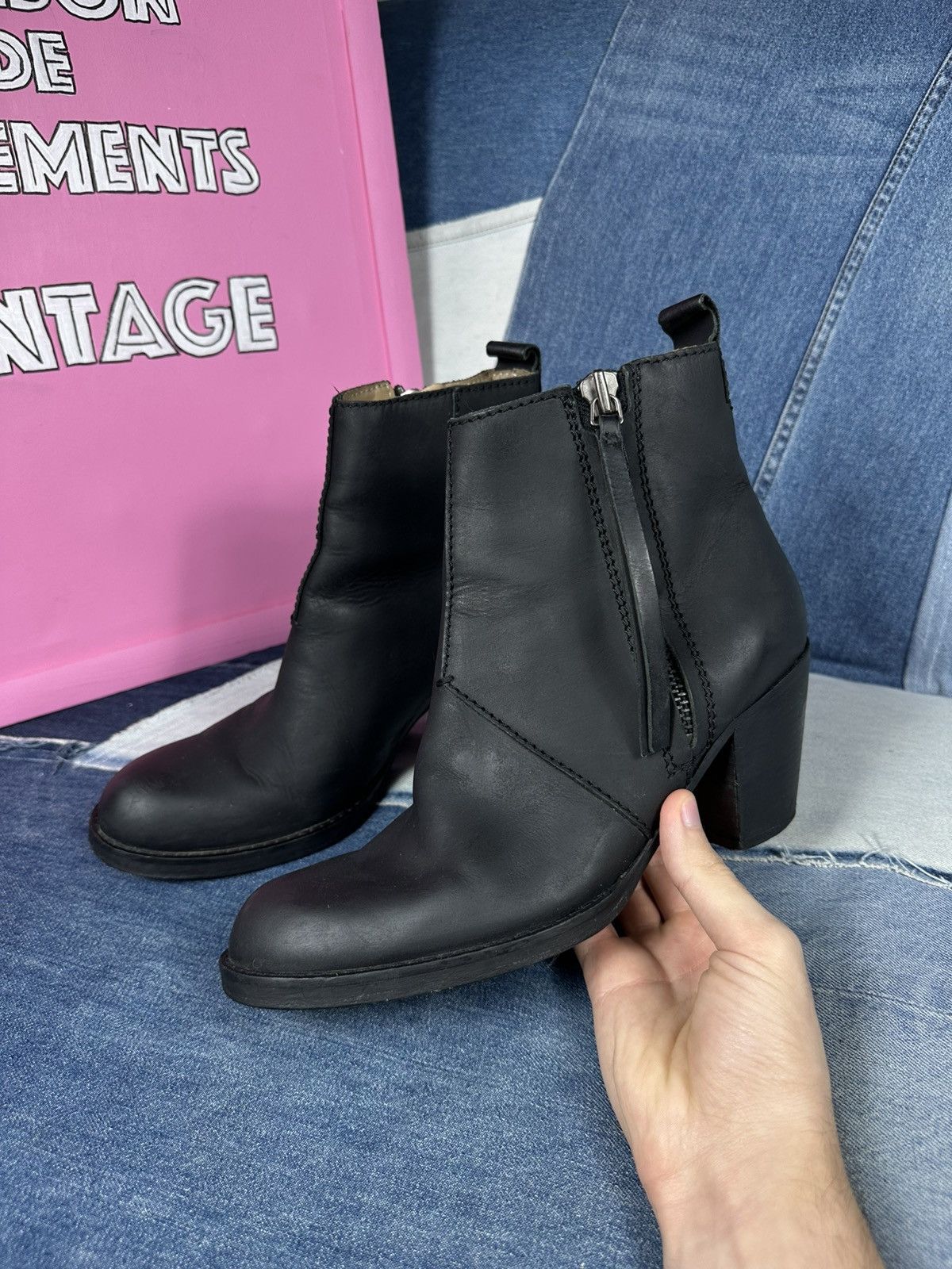 Acne Studios Acne Studios Leather Pistol Black Block Heels Ankle Boots Size US 10 / IT 40 - 7 Thumbnail