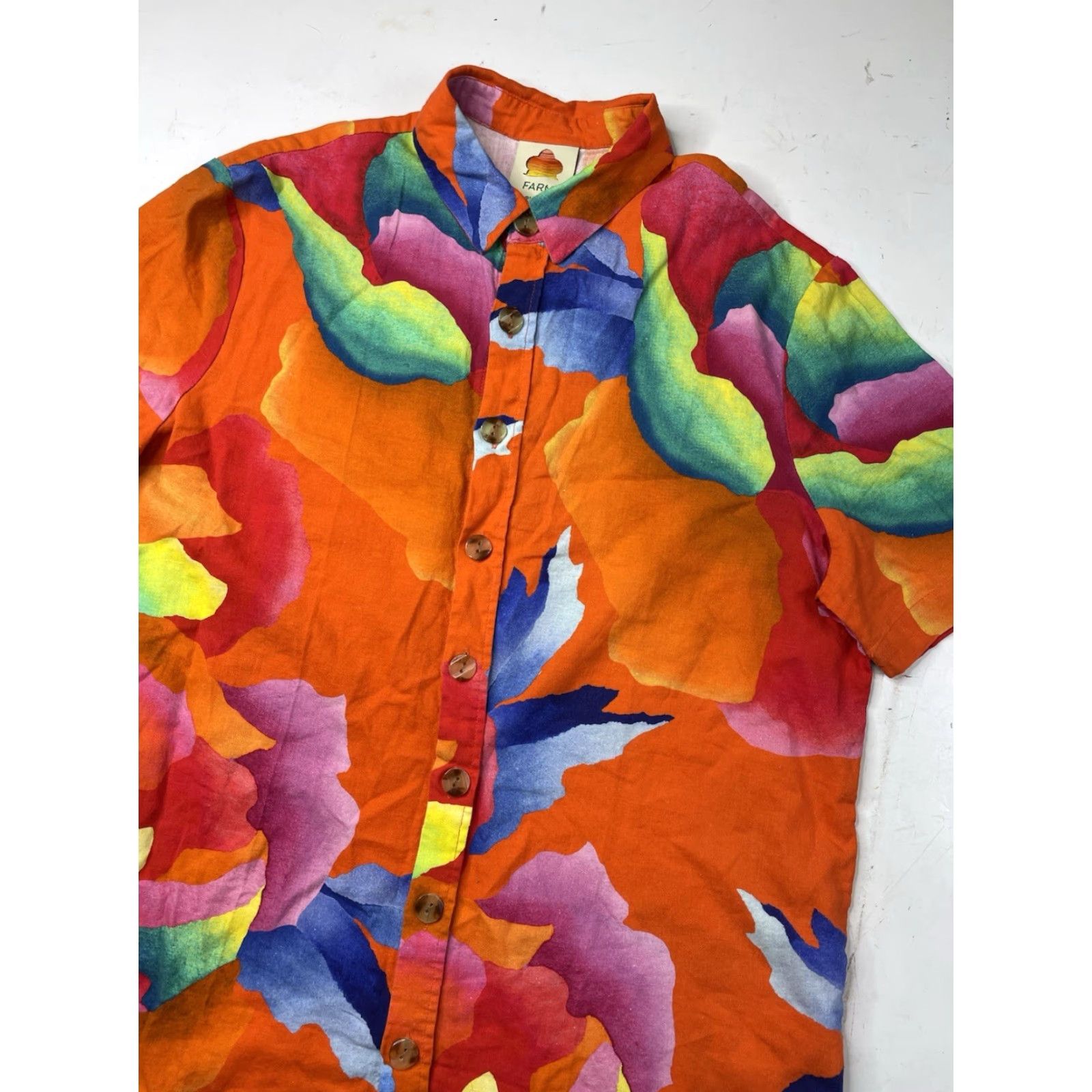 Farm Rio Farm Rio Shirt Beach Color Red Size S Button Down Knit Floral Short Sleeve Collared Casual Tunic Oversized Women Size S / US 4 / IT 40 - 2 Thumbnail