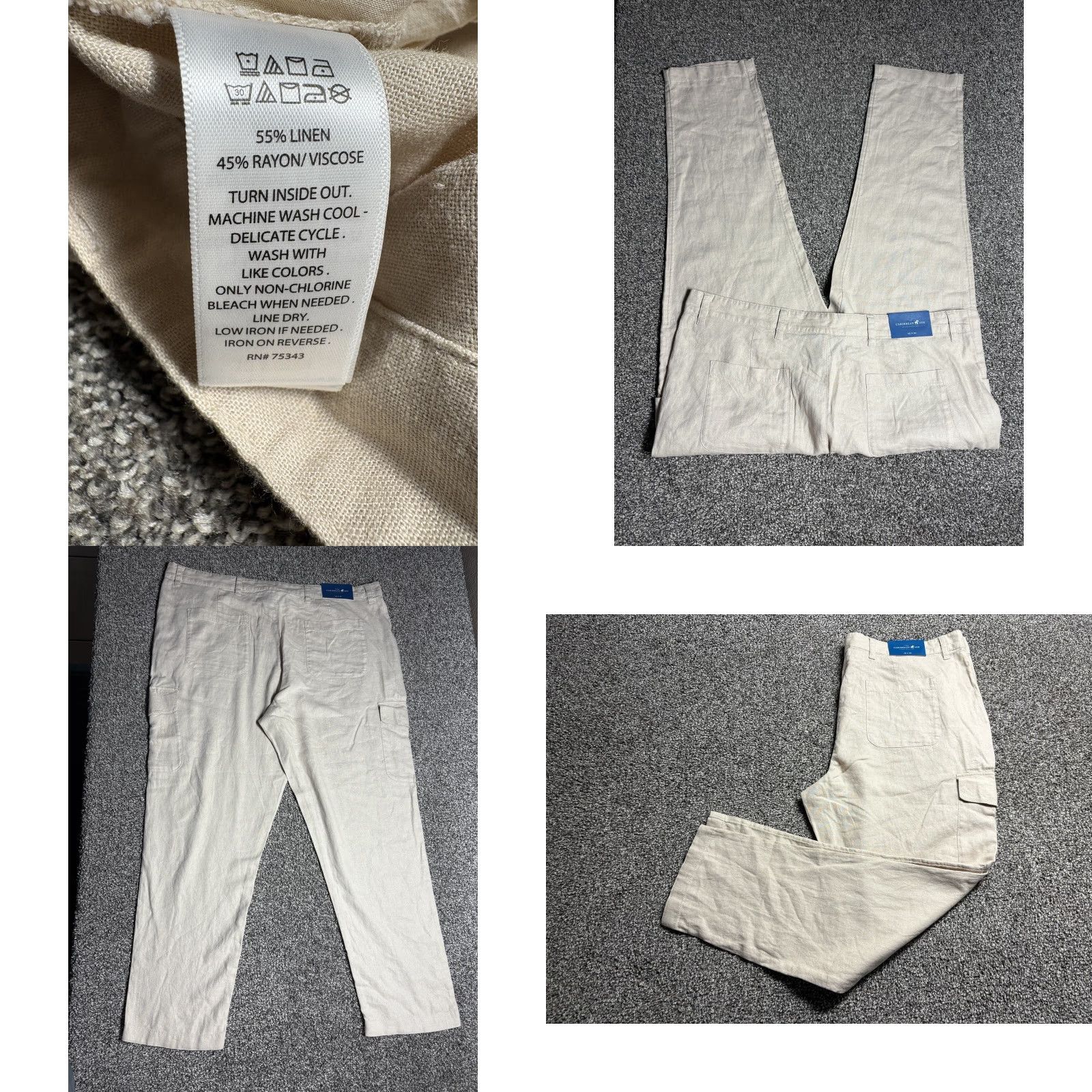 Vintage Caribbean Linen Cargo Pants Men 40x30 Beige Drawstring Viscose Blend NEW NWT Size US 40 / EU 56 - 8 Thumbnail