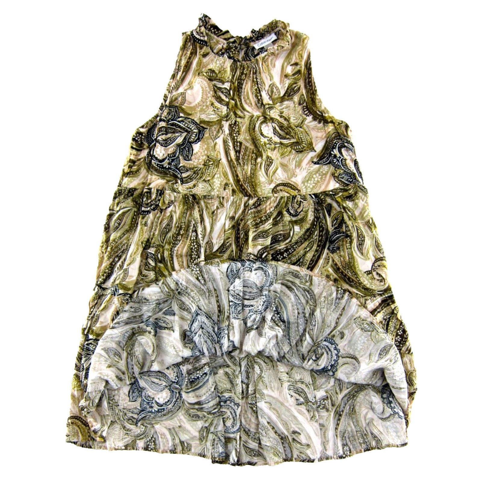 Calvin Klein Calvin Klein Dress Women Midi Sleeveless High Neck Pockets Floral Rayon Green 12 Size XL / US 12-14 / IT 48-50 - 4 Thumbnail