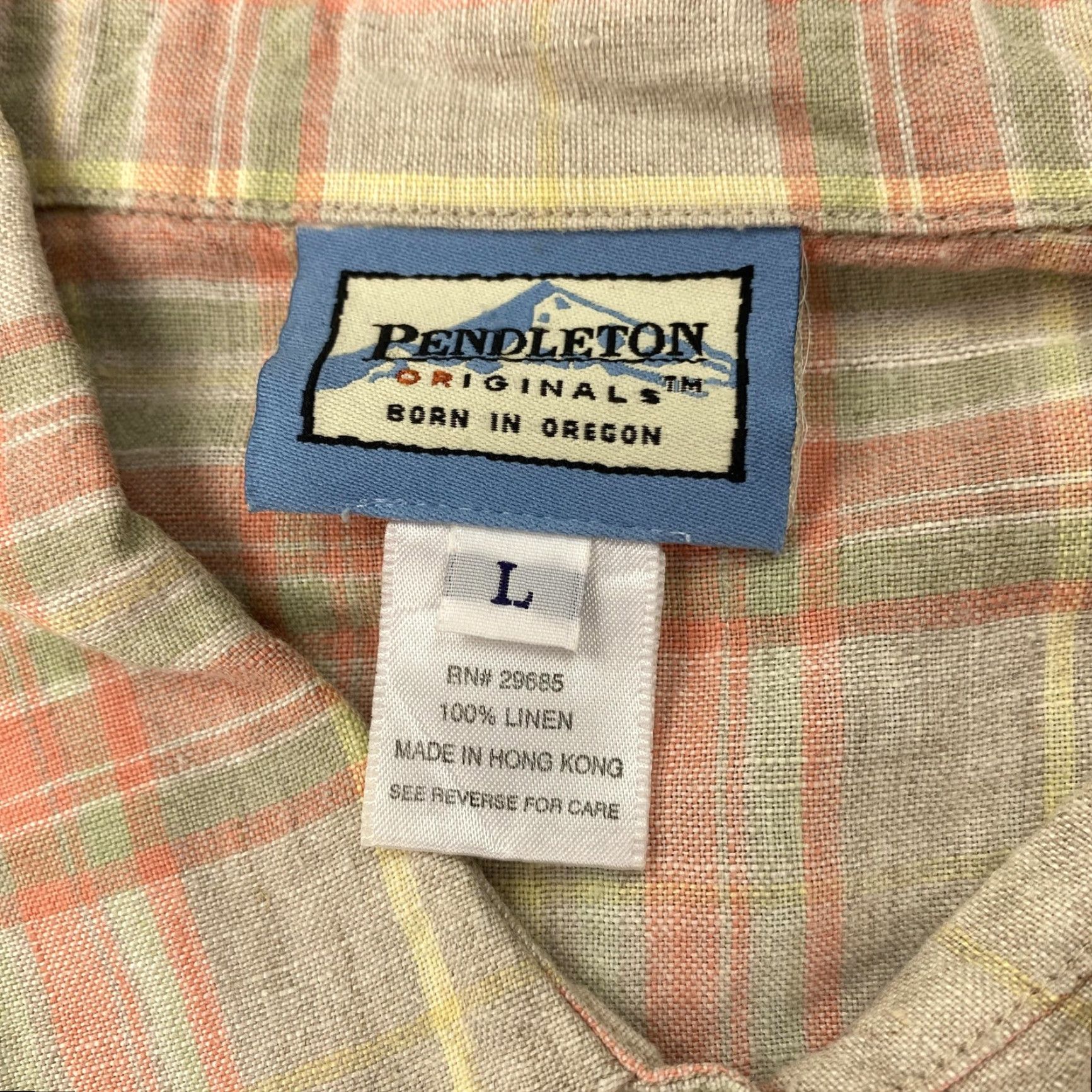Pendleton VINTAGE Pendleton Shirt Mens Large Peach Green Plaid Linen Short Sleeve Button Front Size US L / EU 52-54 / 3 - 3 Thumbnail