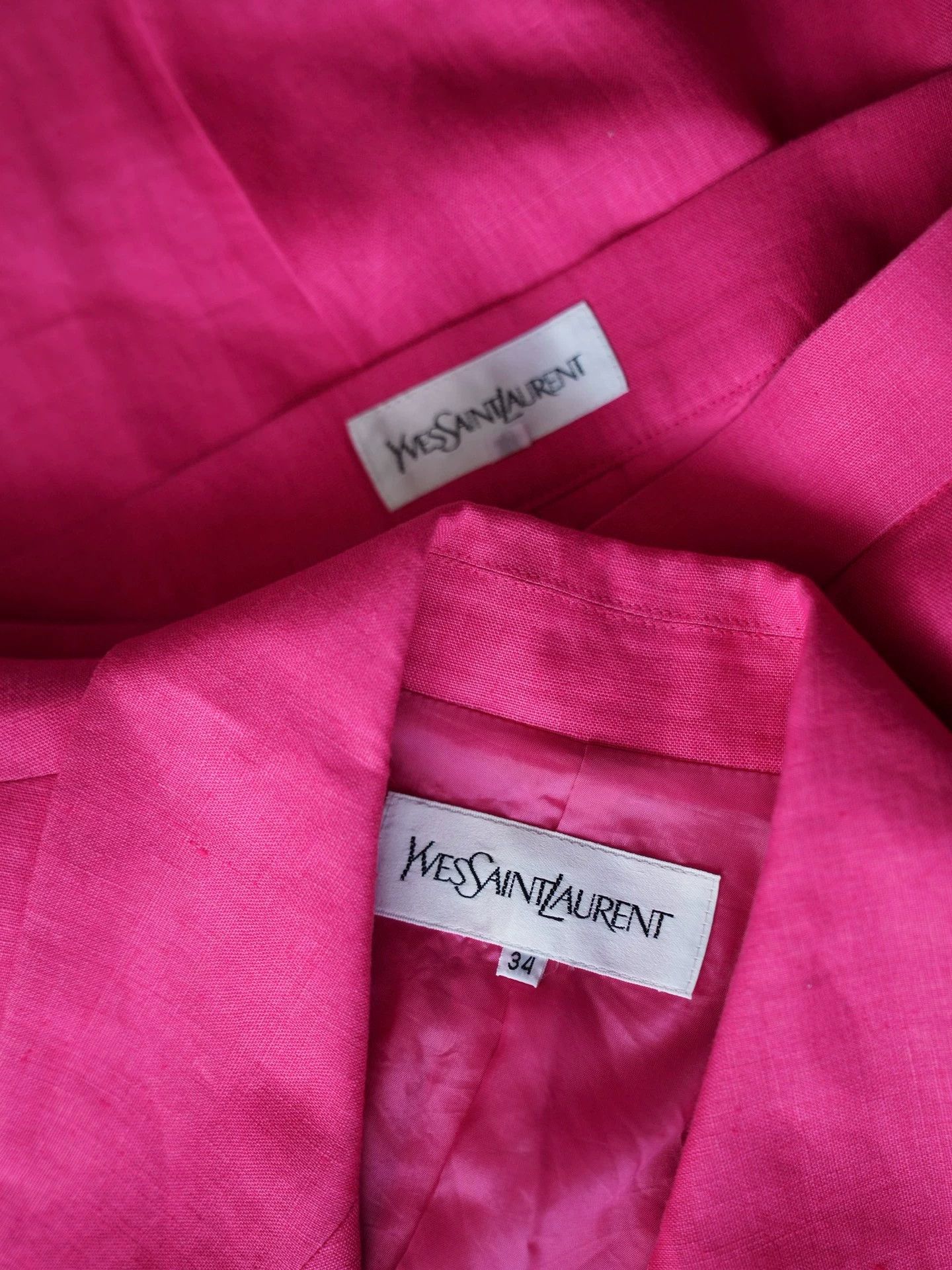 Yves Saint Laurent YSL Vintage Peach Pink Linen Skirt Suit Size XXS / US 00 / IT 34 - 6 Thumbnail