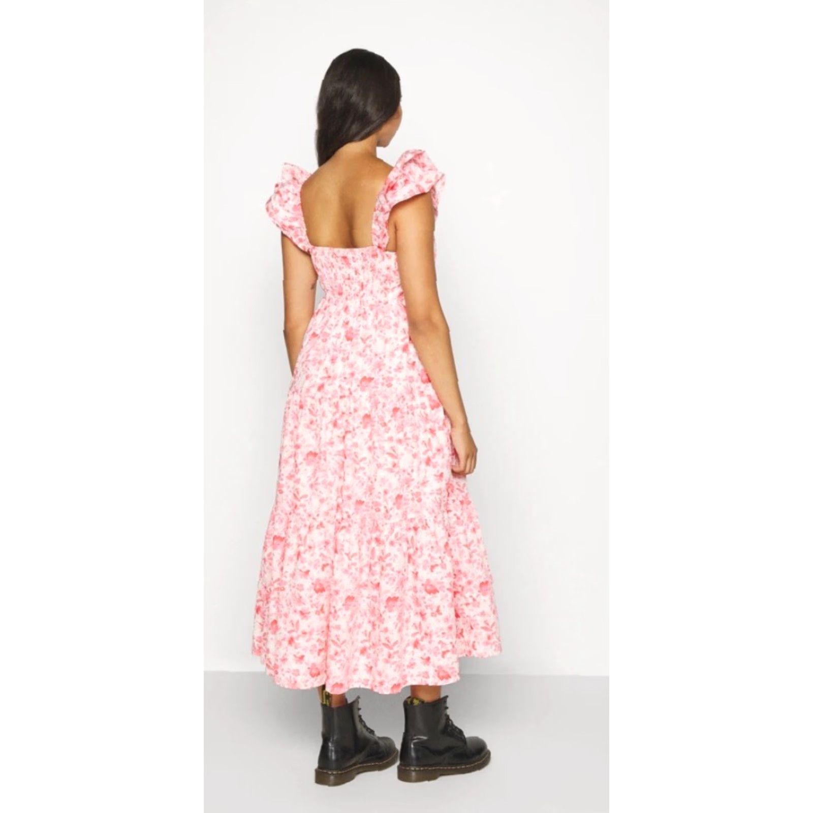 Abercrombie & Fitch NWT Abercrombie & Fitch Chase Ruffle Pink Floral Day Dress Sz Medium Women Midi Dress Size M / US 6-8 / IT 42-44 - 3 Thumbnail