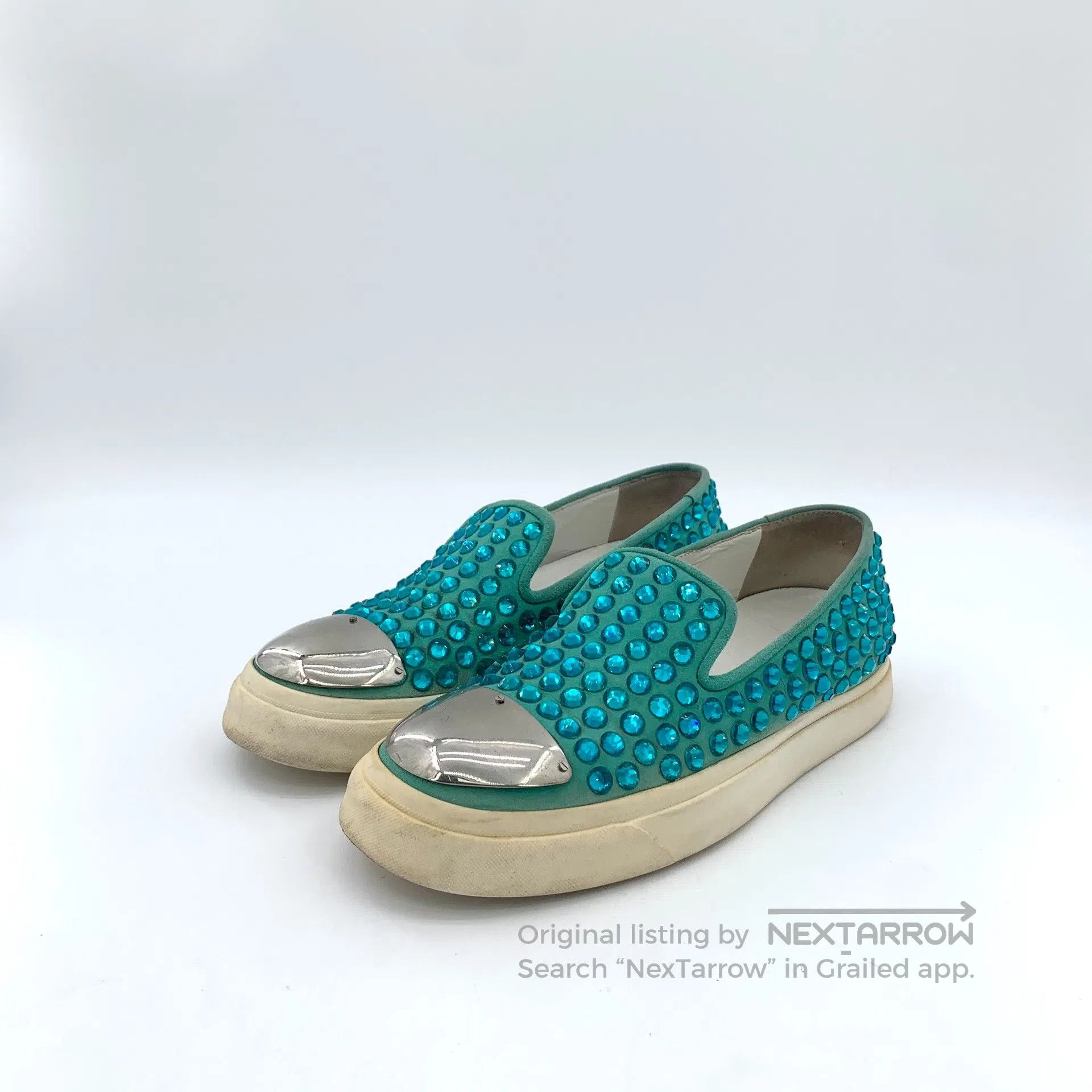 Giuseppe Zanotti Giuseppe Zanotti Green Full Crystal Casual Flat Loafers Lo Size US 7 / IT 37 - 1 Thumbnail
